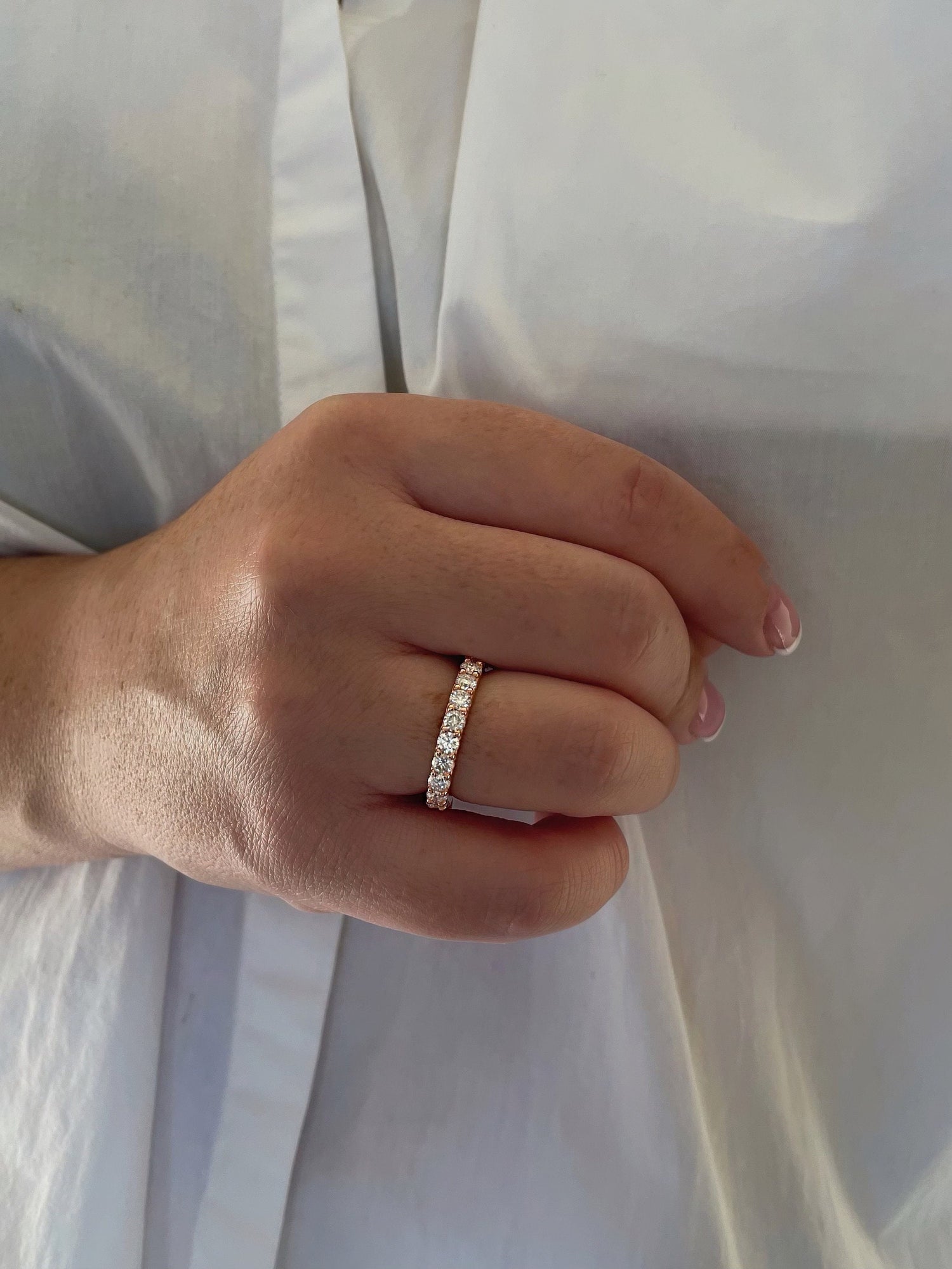 The Scarlett. Rose Gold, Yellow Gold, White Gold, Sterling Silver 925 full eternity band with the Finest VVS D Moissanite