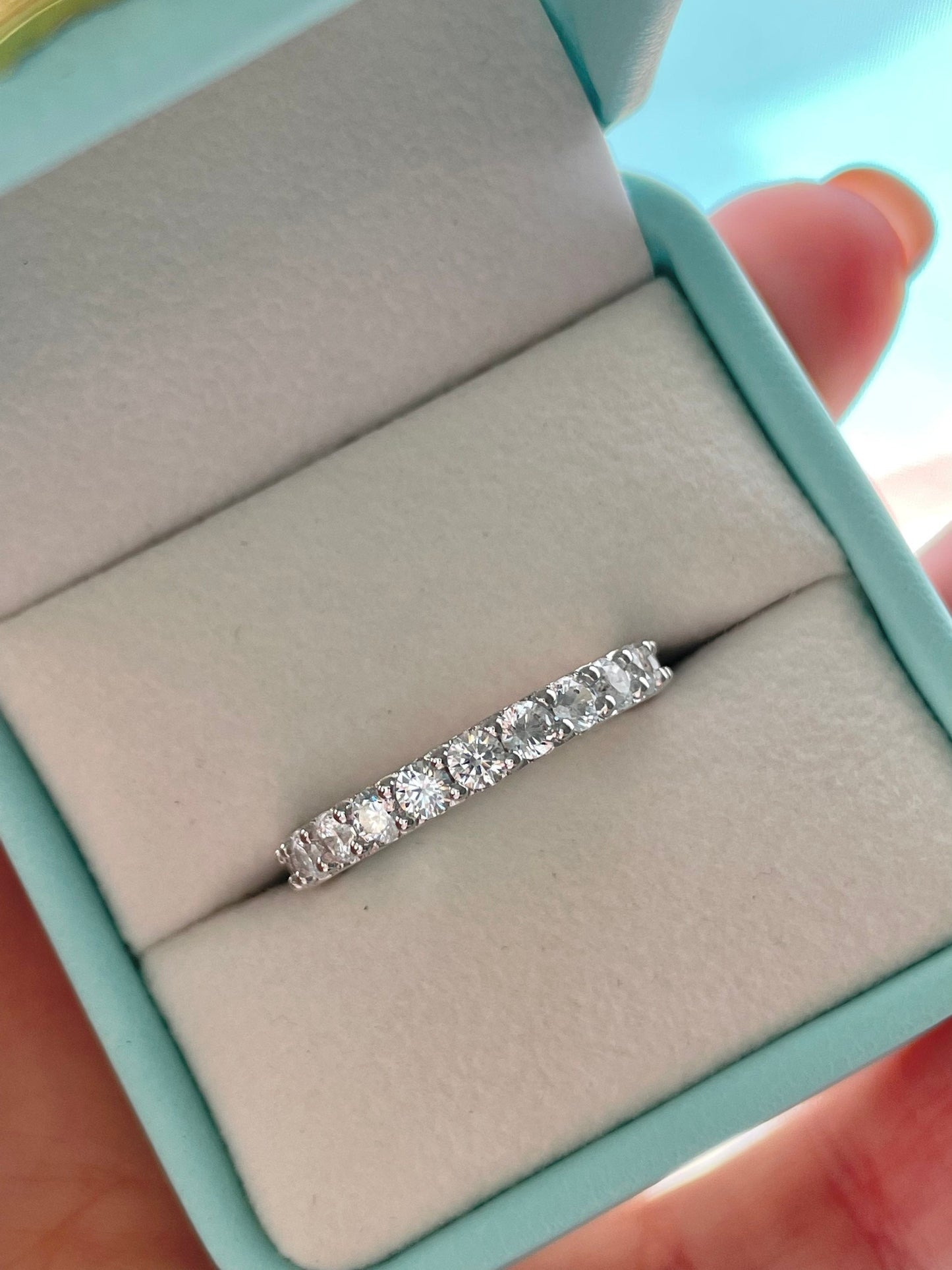 Sterling Silver 925 Bridal Set with 3CT Cushion Cut Solitare and full eternity band, engagement ring