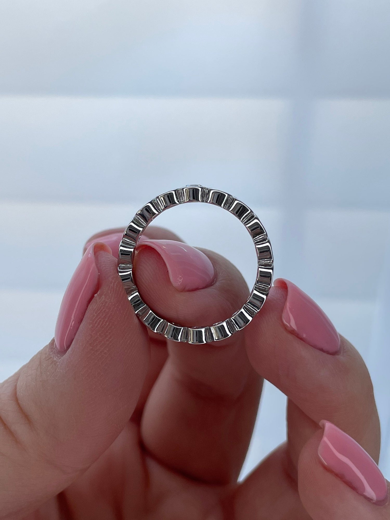 The Sloan. Sterling Silver 925 3.5mm Bezel Eternity Band With CZ Diamonds
