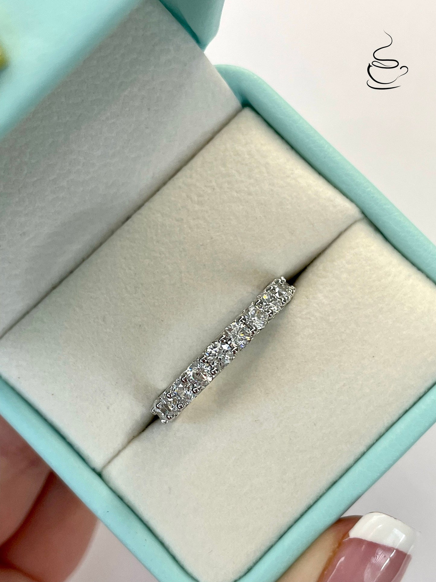 The Scarlett. Rose Gold, Yellow Gold, White Gold, Sterling Silver 925 full eternity band with the Finest VVS D Moissanite