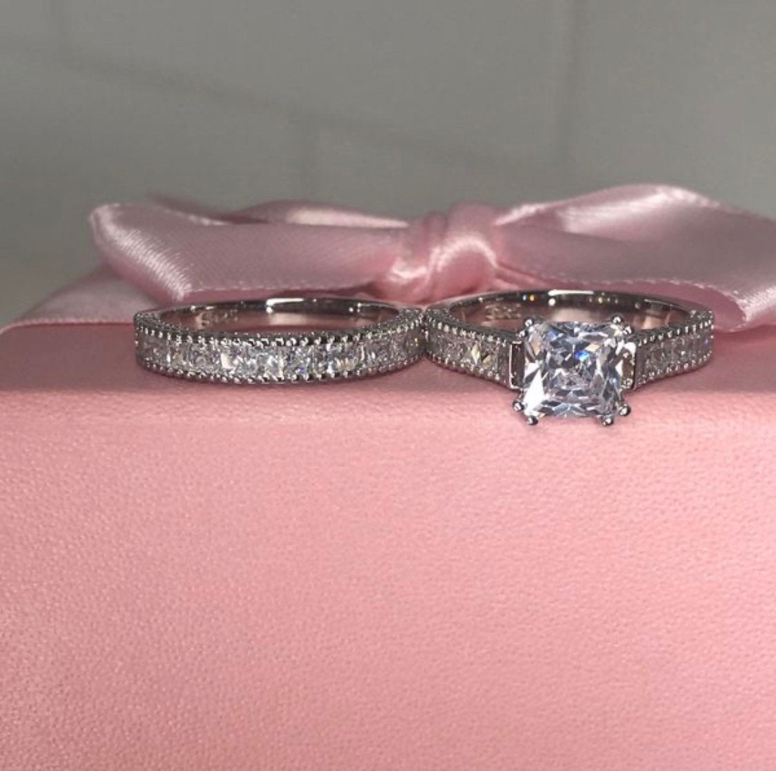 Sterling Silver 925 Bridal Set with simulated diamonds, Princess cut