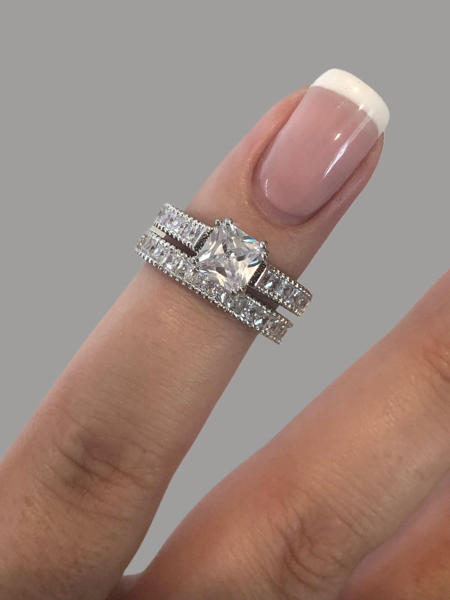 Sterling Silver 925 Bridal Set with simulated diamonds, Princess cut