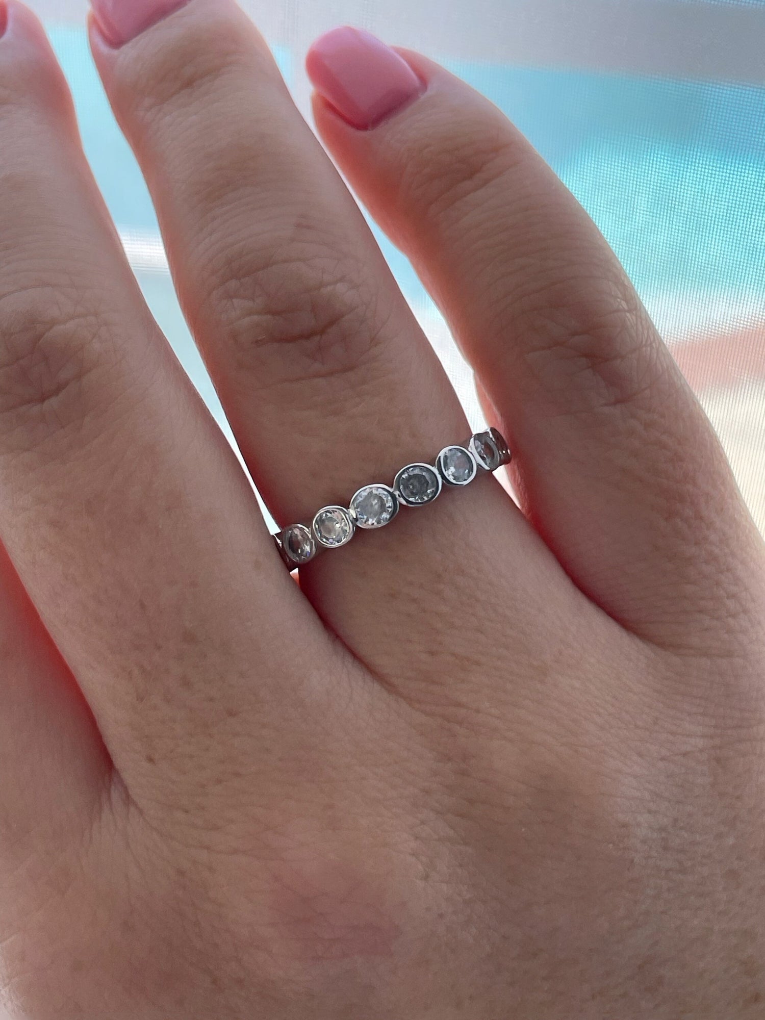 The Sloan. Sterling Silver 925 3.5mm Bezel Eternity Band With CZ Diamonds