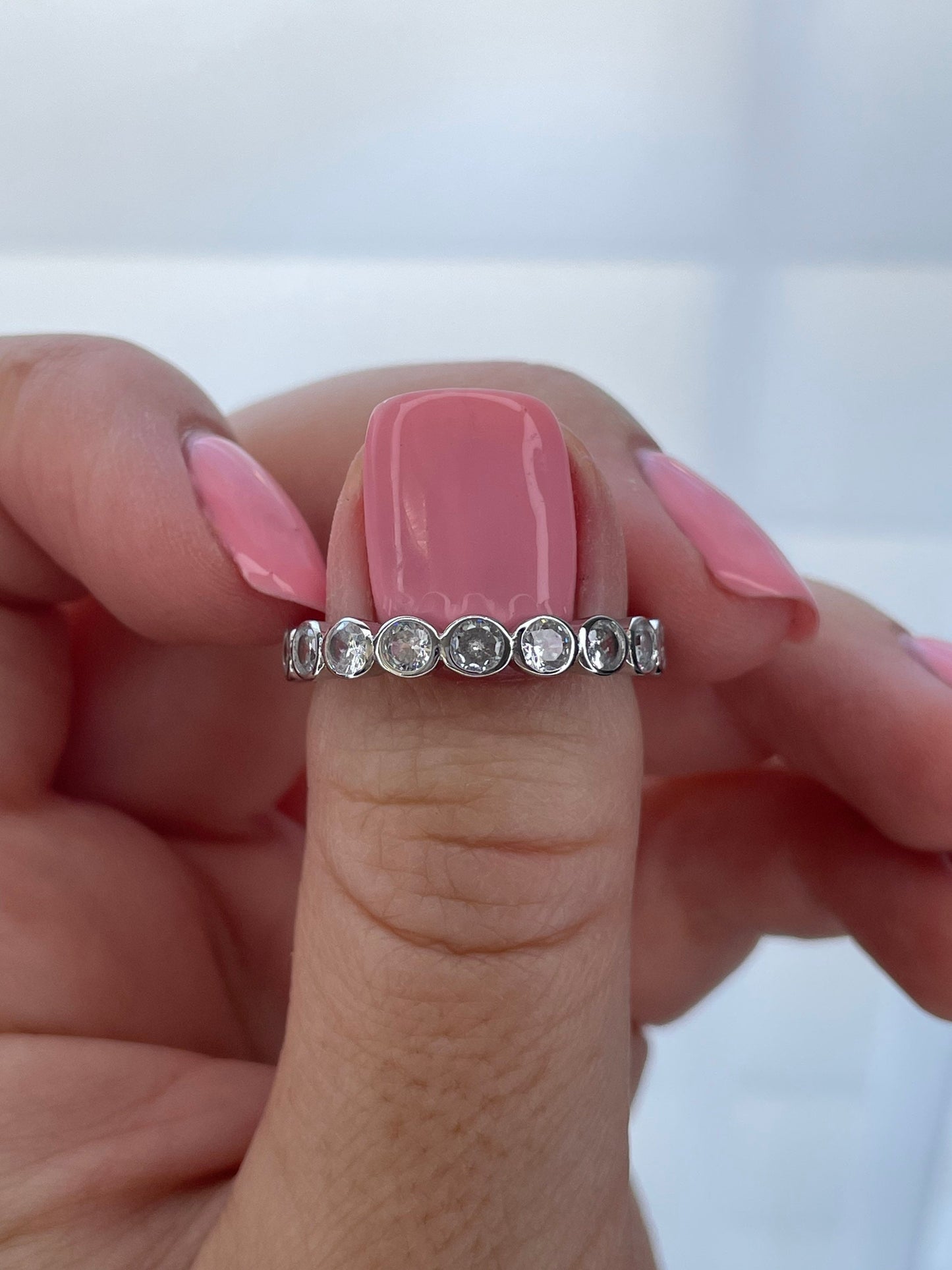 The Sloan. Sterling Silver 925 3.5mm Bezel Eternity Band With CZ Diamonds