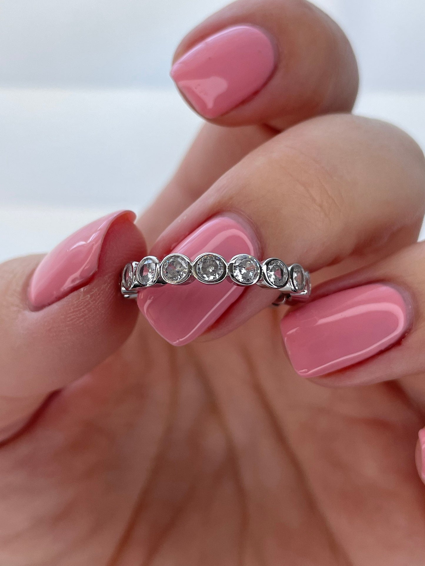 The Sloan. Sterling Silver 925 3.5mm Bezel Eternity Band With CZ Diamonds