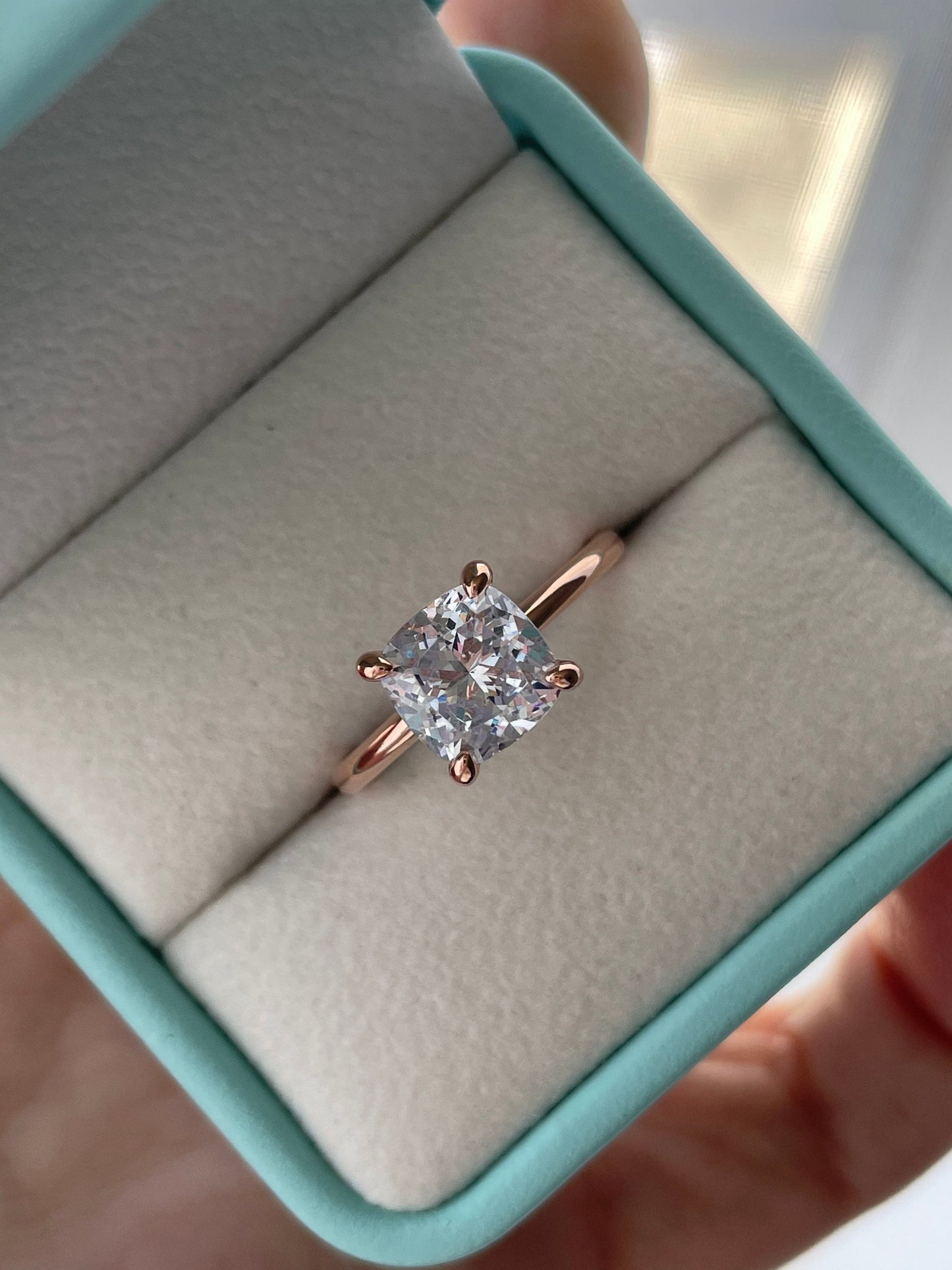Rose Gold, yellow gold, white gold over Sterling Silver 925 Bridal Set with 3CT Cushion Cut Solitare engagement ring and half eternity band.