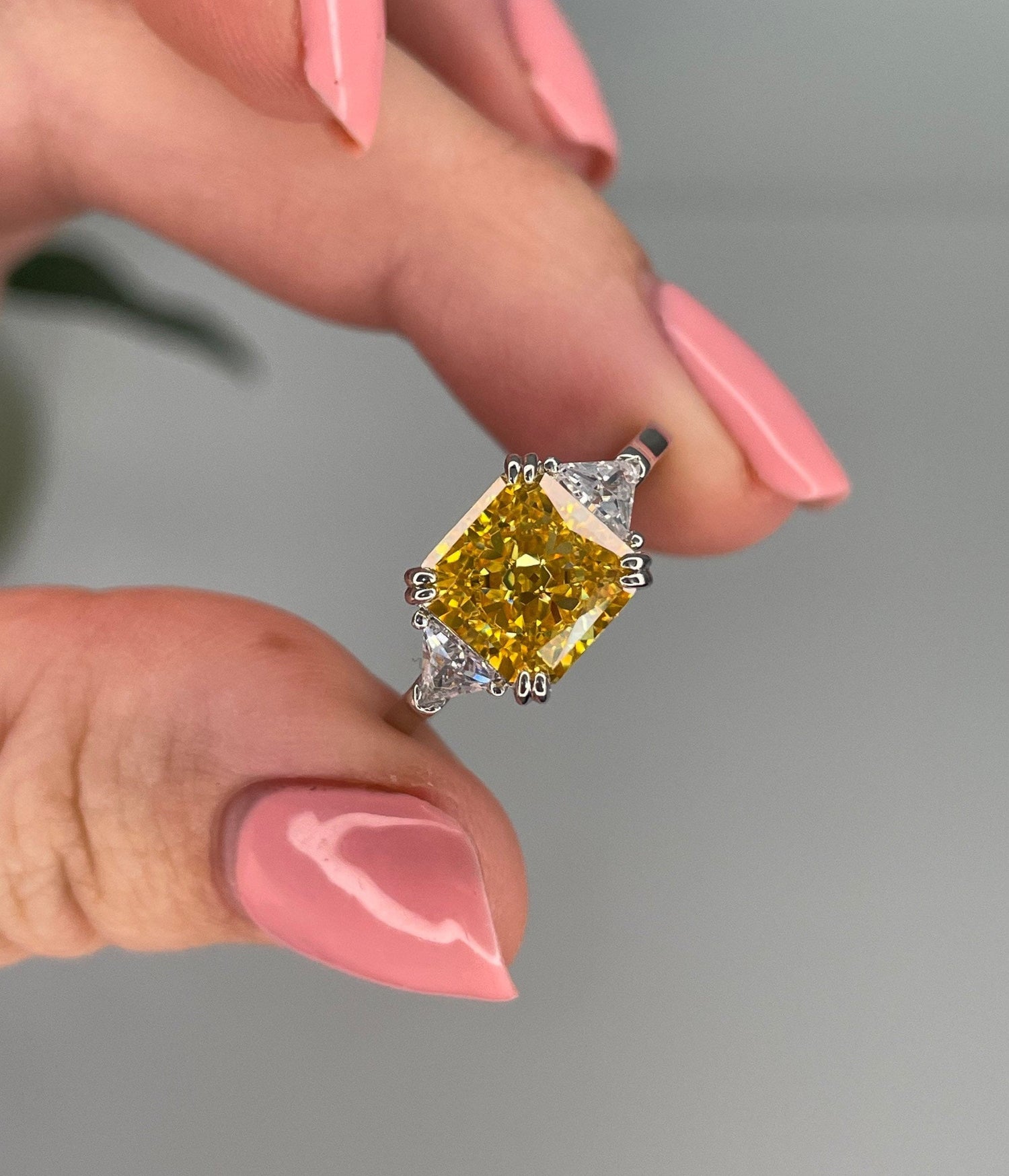 3CT Yellow diamond engagement ring Crushed ice 3CT yellow simulated diamond in sterling silver 925, promise ring, November birthstone