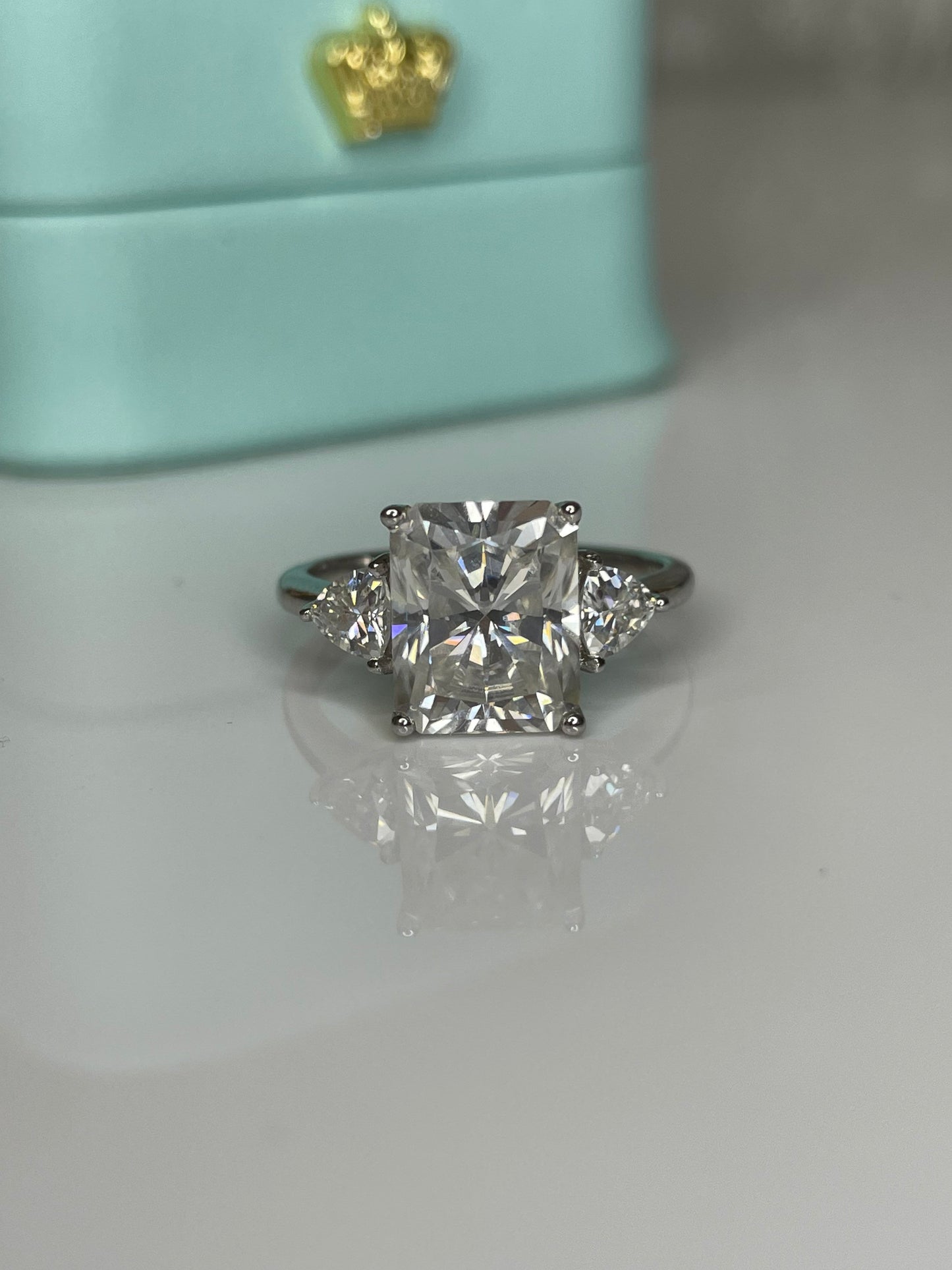 Moissanite engagement ring with 4CT radiant cut. Sterling silver, 10K Gold, 14K gold, 18K gold moissanite engagement ring