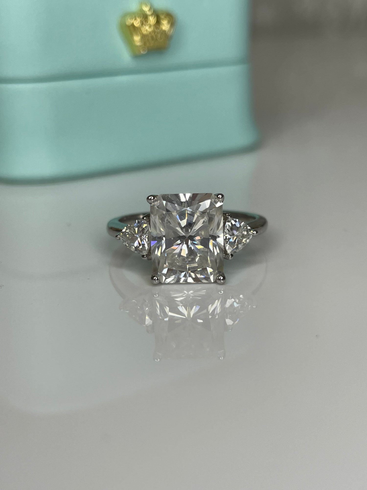 Moissanite engagement ring with 4CT radiant cut. Sterling silver, 10K Gold, 14K gold, 18K gold moissanite engagement ring