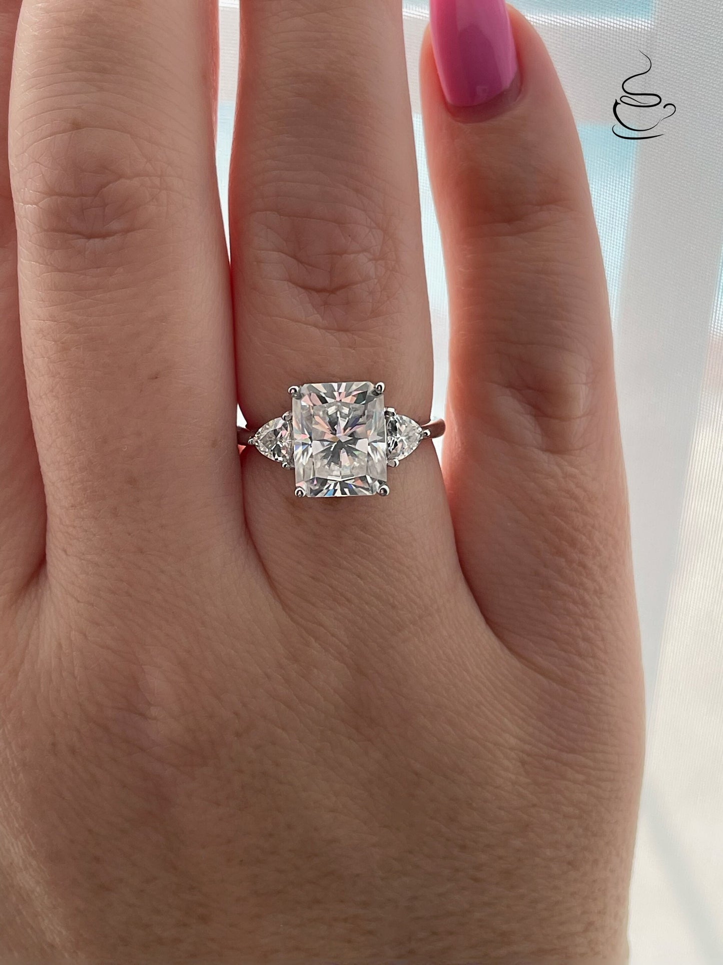 Moissanite engagement ring with 4CT radiant cut. Sterling silver, 10K Gold, 14K gold, 18K gold moissanite engagement ring