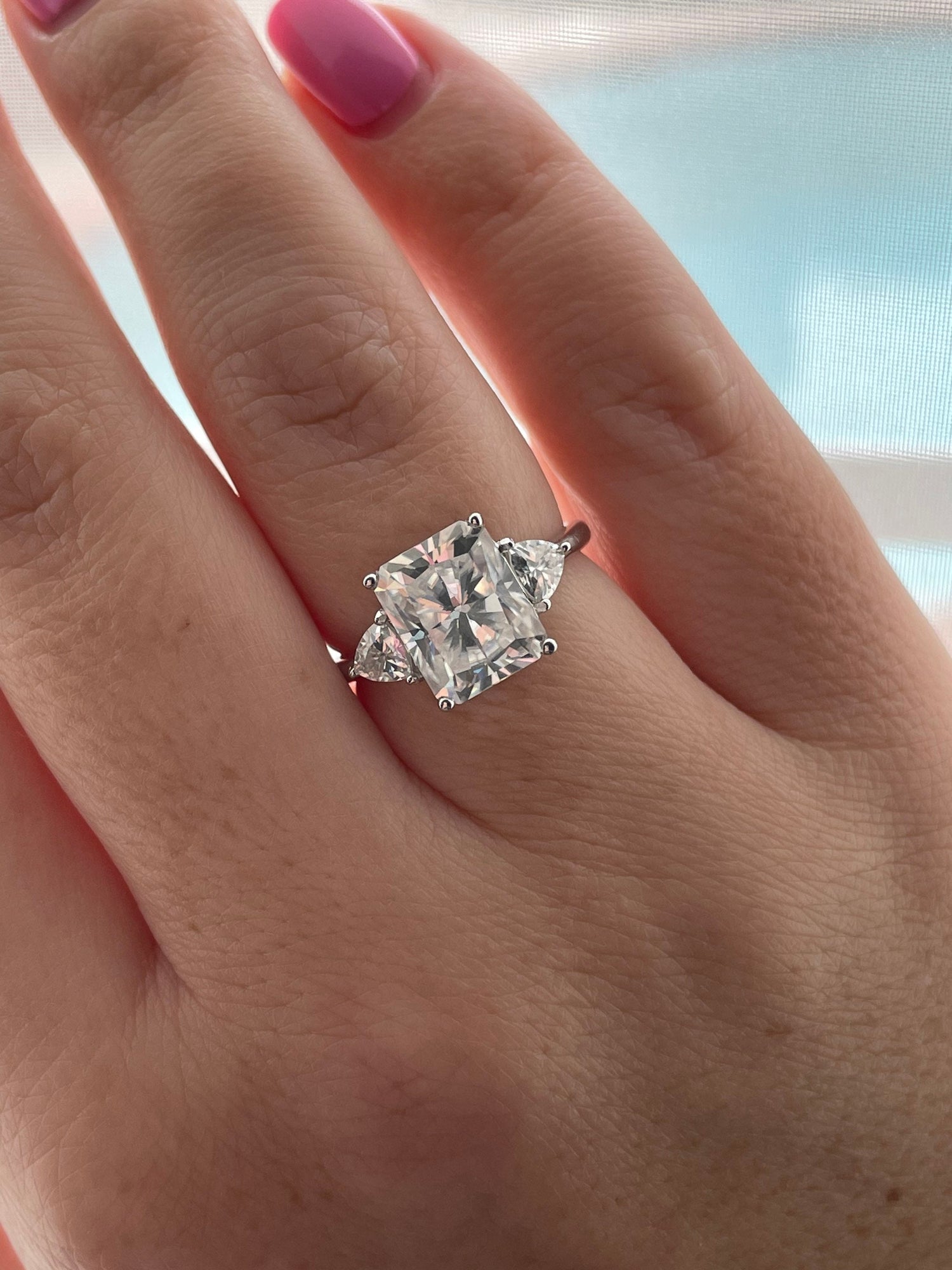 Moissanite engagement ring with 4CT radiant cut. Sterling silver, 10K Gold, 14K gold, 18K gold moissanite engagement ring