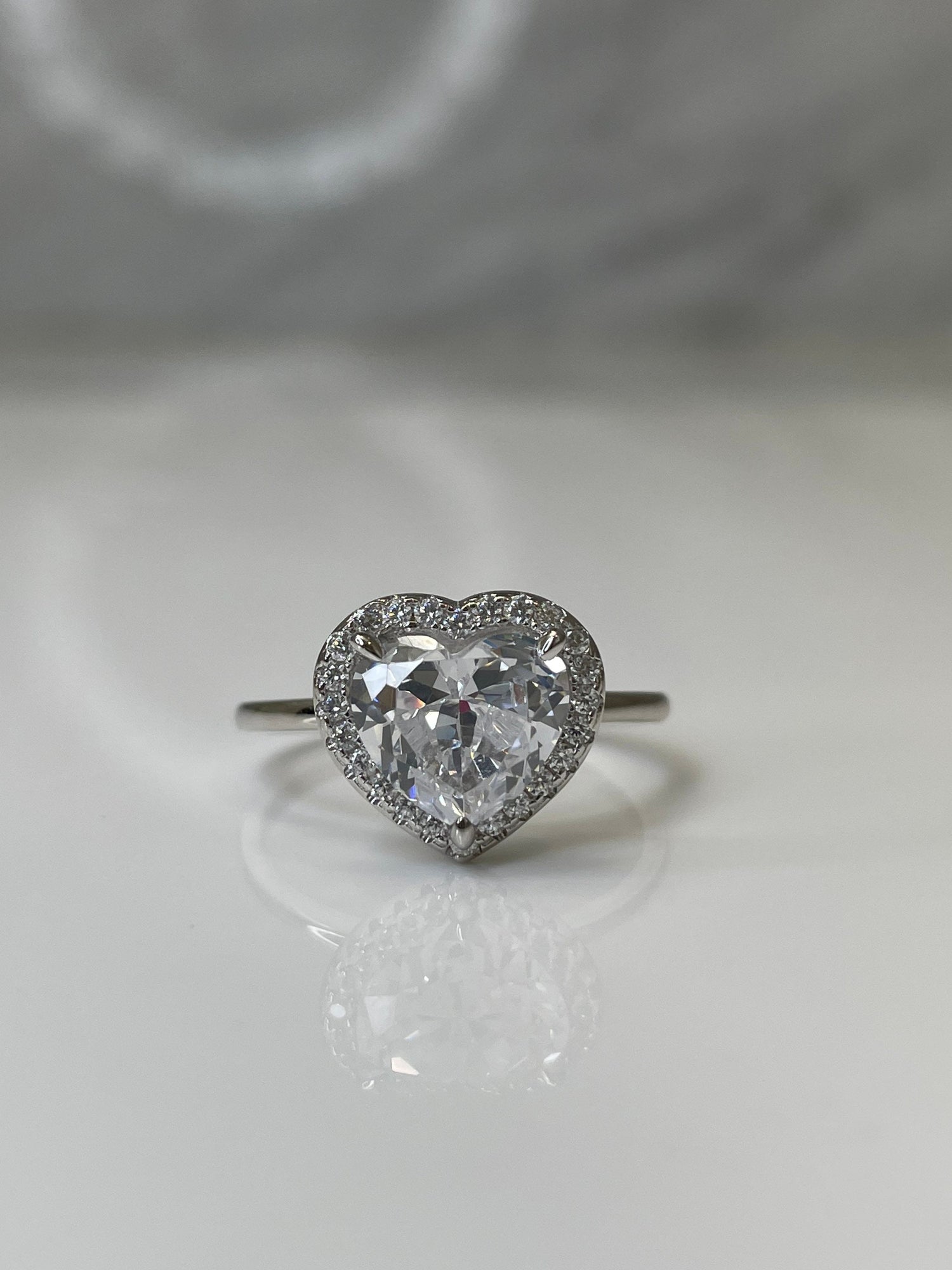 Sterling Silver Heart Ring: 4CT CZ Diamond Halo, Promise Ring