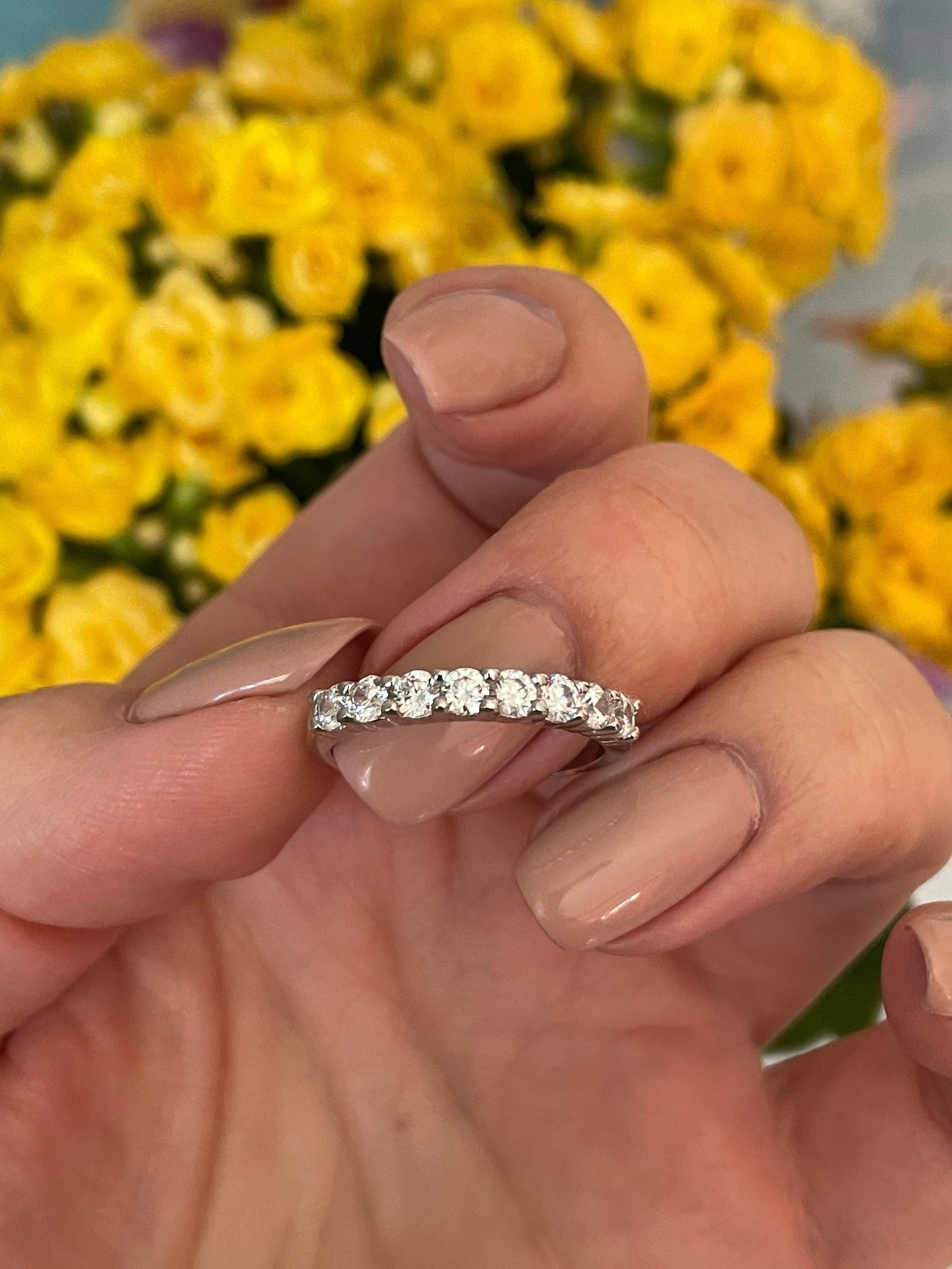 The Eva. Sterling Silver 925 3mm Half Eternity Band with the Finest 5A Grade CZ Diamonds or Moissanite