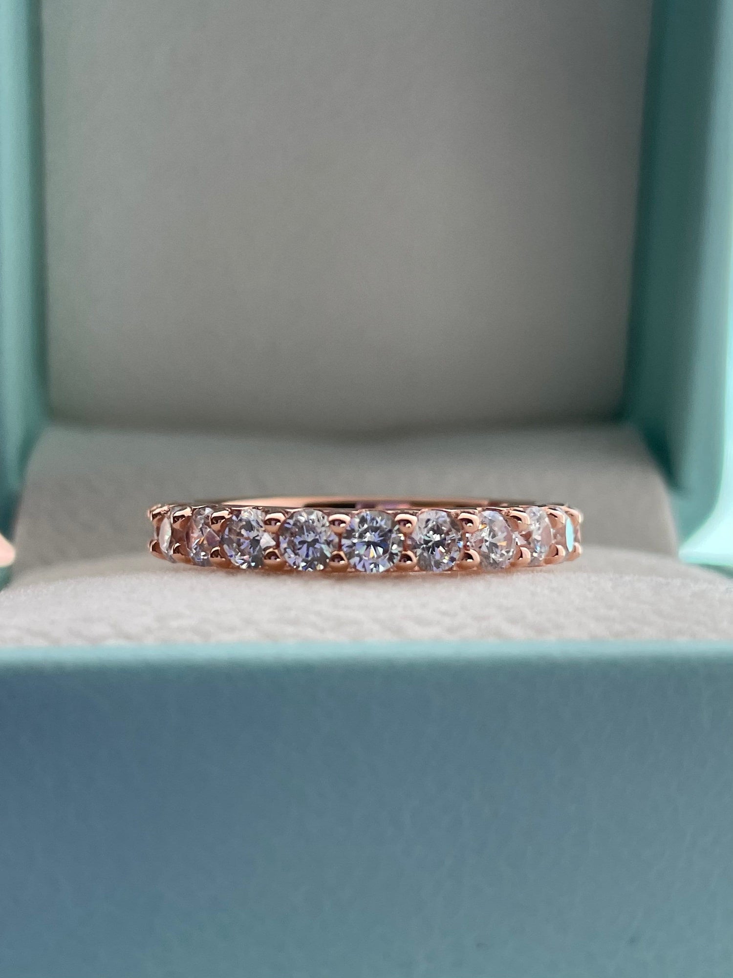 The Scarlett 3mm.Rose Gold, yellow gold, white gold over sterling silver 3mm full eternity band with the finest simulated diamonds.