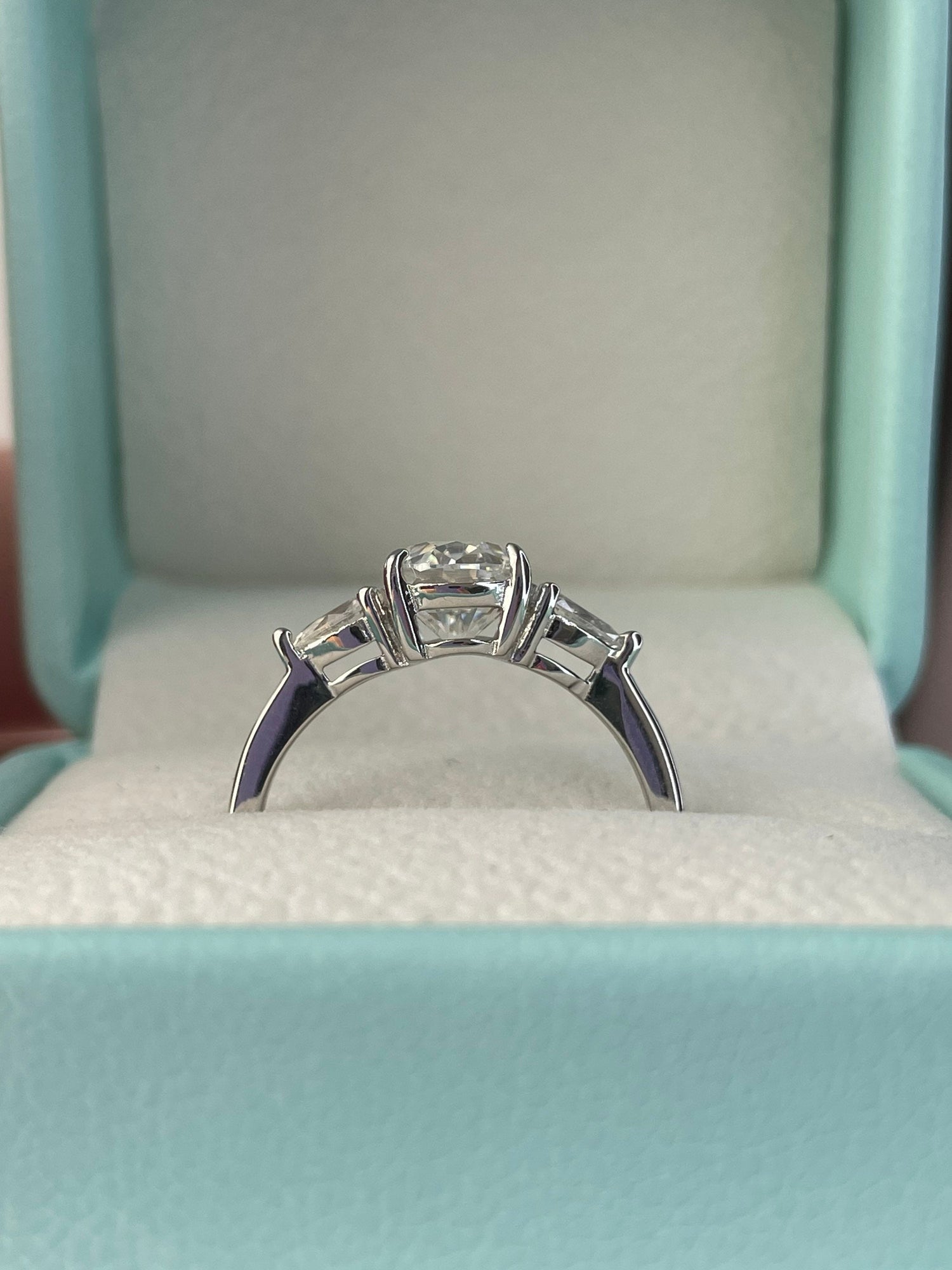 Oval Moissanite Engagement Ring: Sterling Silver Three Stone Promise Ring