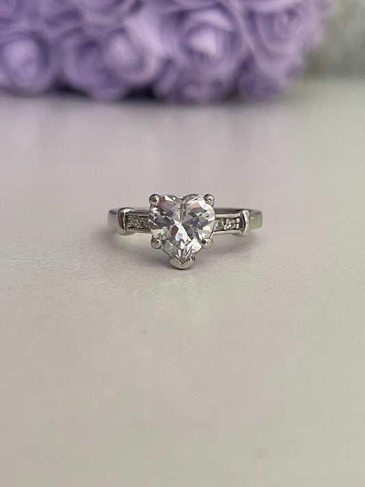 Sterling Silver 925 2CT Heart Shaped Ring With the Finest 5A CZ Diamonds