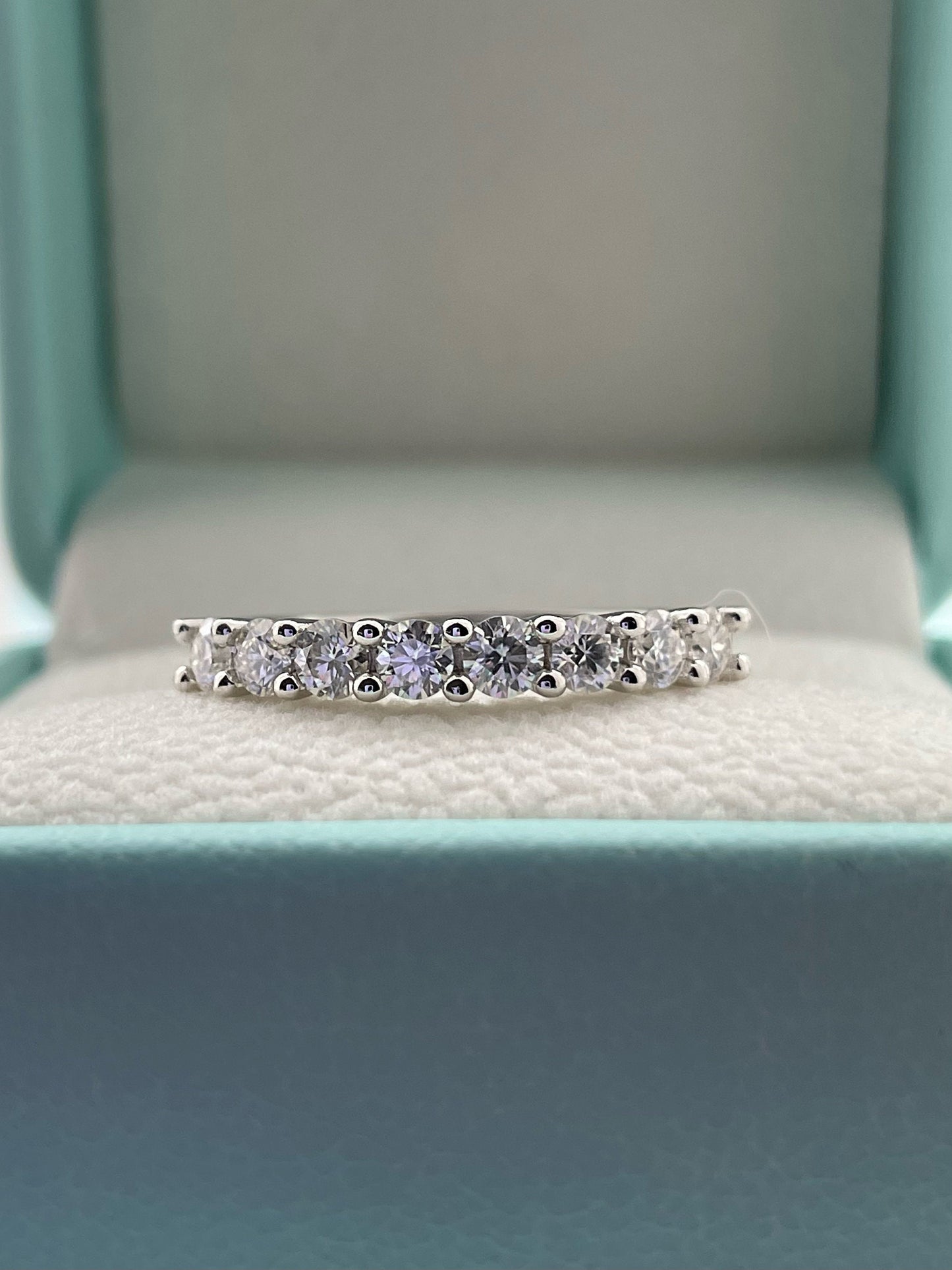 Moissanite engagement ring set. Sterling Silver 925 bridal set with 2CT round cut D VVS moissanite and half eternity Moissanite band