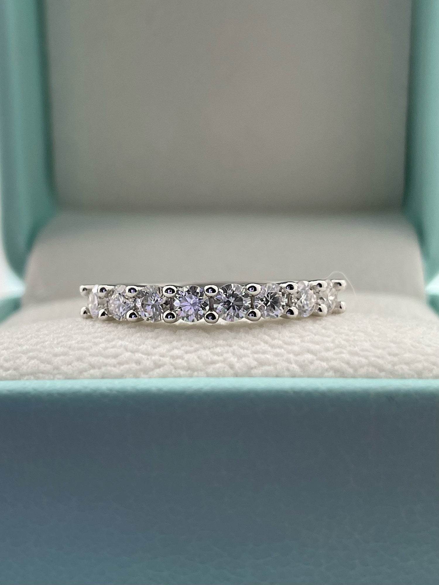 Moissanite engagement ring set. Sterling Silver 925 bridal set with 2CT round cut D VVS moissanite and half eternity Moissanite band