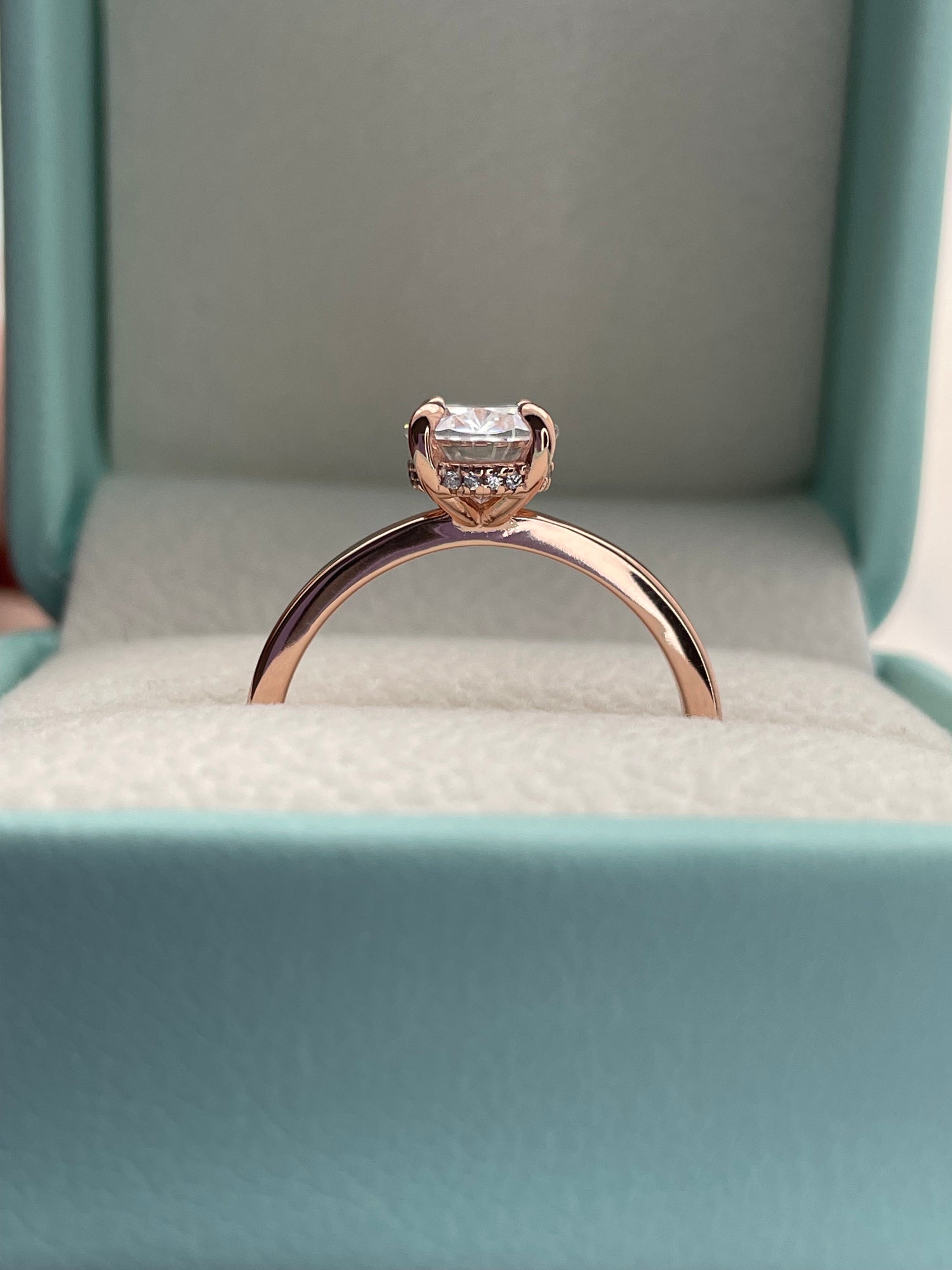 2CT Oval Simulated Diamond Engagement Ring: Rose Gold Sterling Silver Hidden Halo