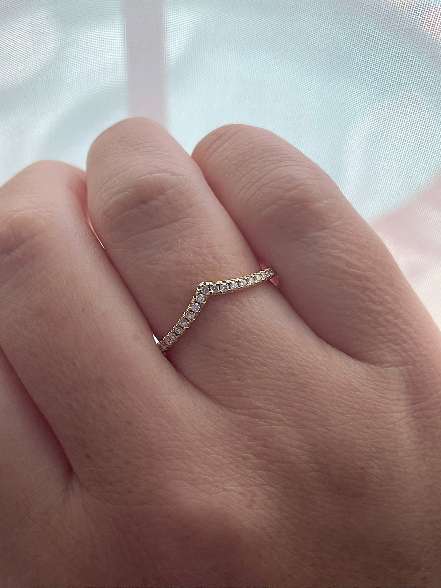 Moissanite. 0.26 CTTW Sterling Silver 925 Chevron Ring with Moissanite, V Ring, Stacking Ring,rose gold, yellow gold