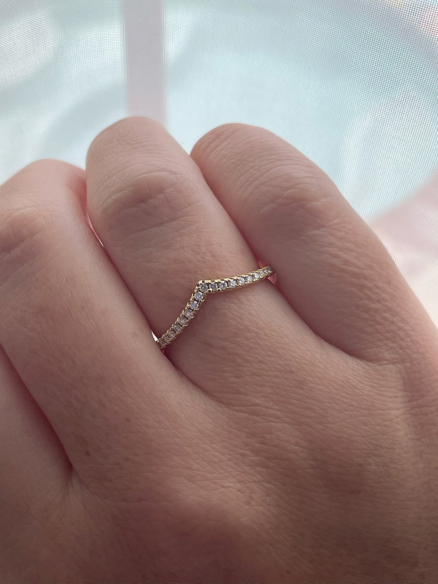 Moissanite. 0.26 CTTW Sterling Silver 925 Chevron Ring with Moissanite, V Ring, Stacking Ring,rose gold, yellow gold