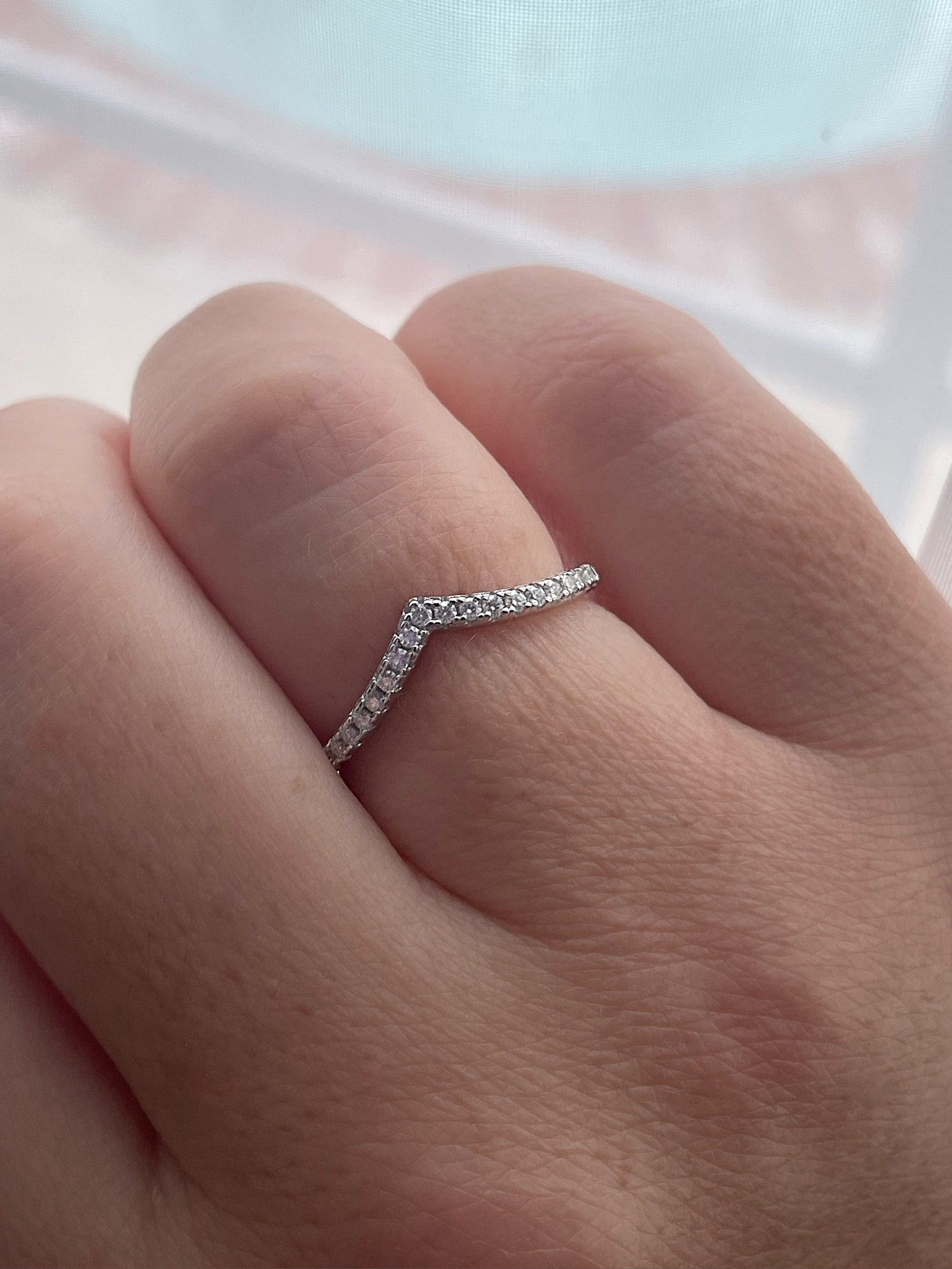 Moissanite. 0.26 CTTW Sterling Silver 925 Chevron Ring with Moissanite, V Ring, Stacking Ring,rose gold, yellow gold