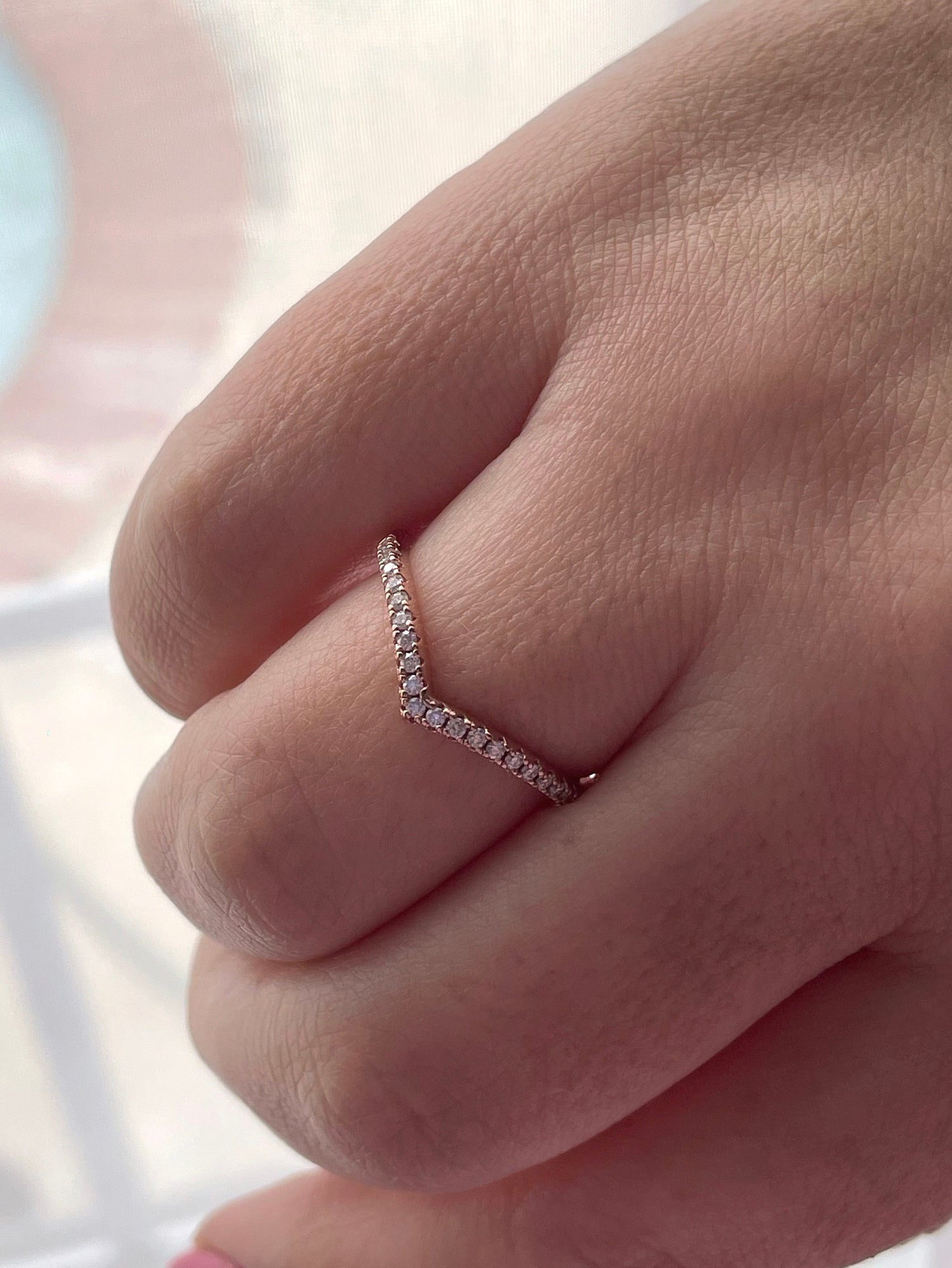 Moissanite. 0.26 CTTW Sterling Silver 925 Chevron Ring with Moissanite, V Ring, Stacking Ring,rose gold, yellow gold