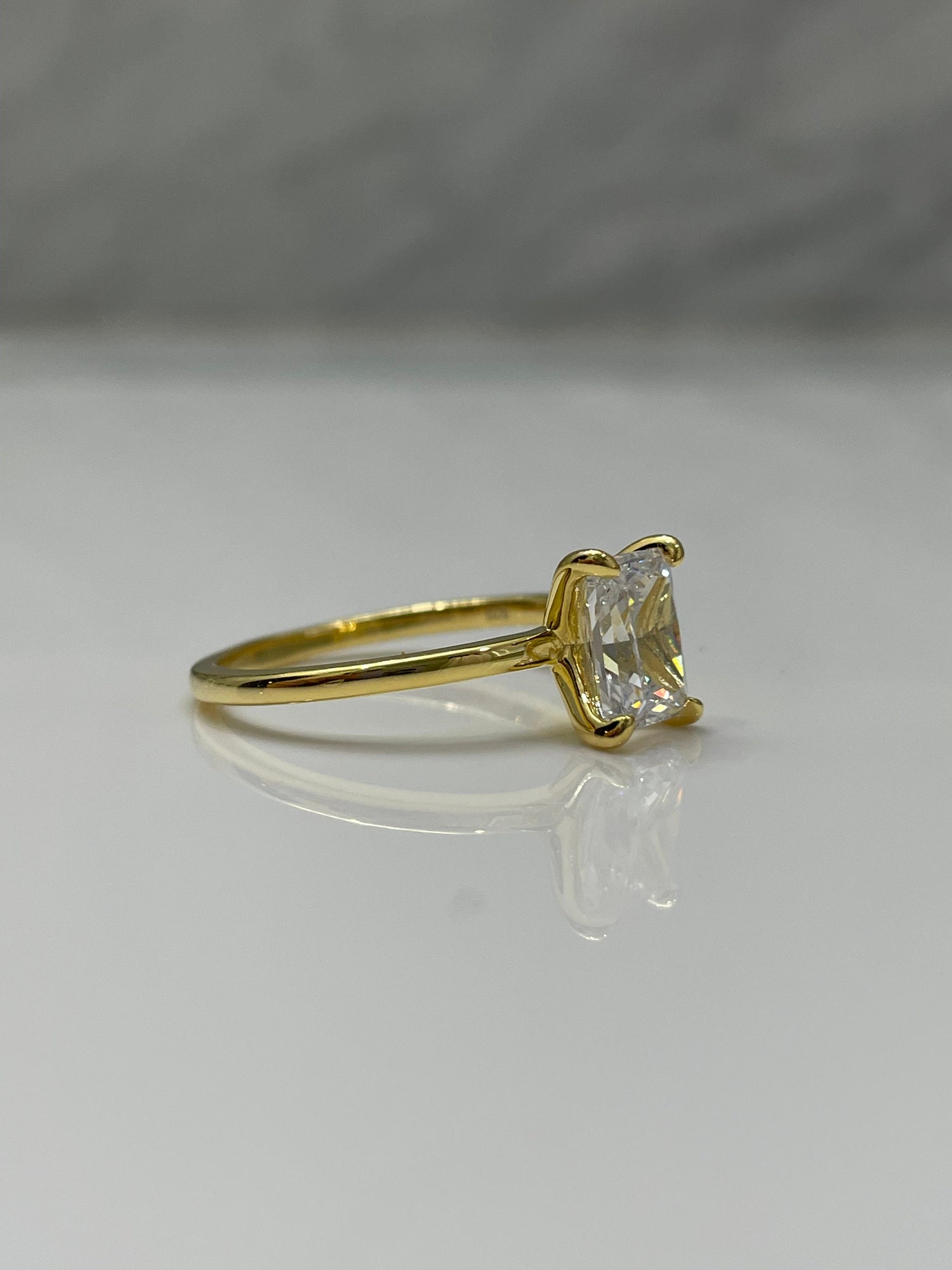 New In! Yellow gold vermeil bridal set with 2CT radiant cut solitaire and art deco half eternity Moissanite band
