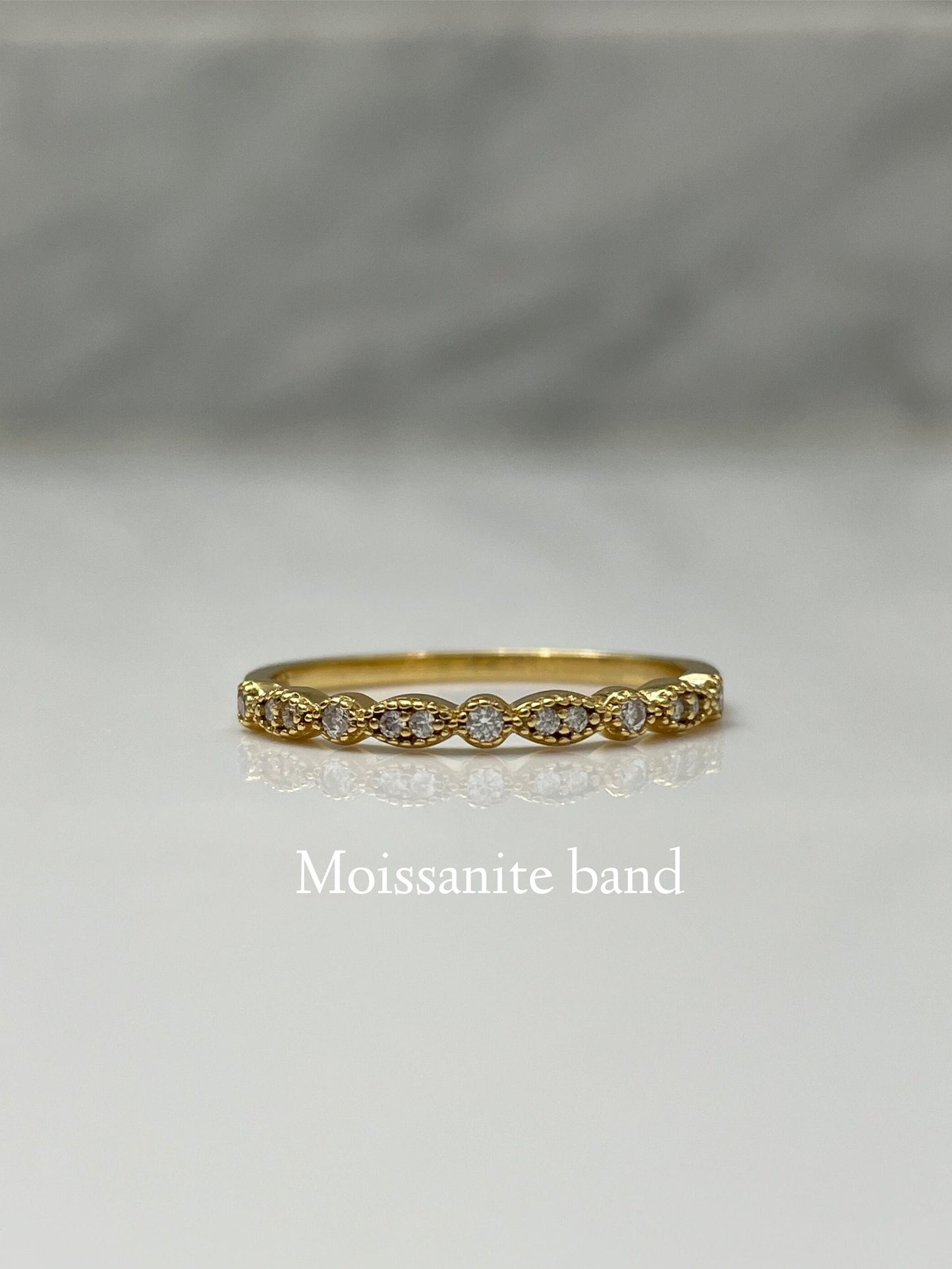 New In! Yellow gold vermeil bridal set with 2CT radiant cut solitaire and art deco half eternity Moissanite band