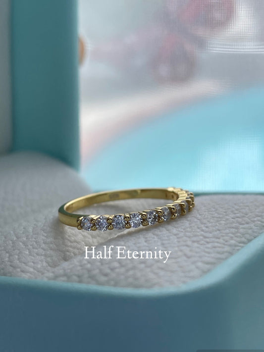 Yellow gold vermeil band, rose gold vermeil, Sterling Silver 925 2mm half eternity band with the Finest Simulated Diamonds, wedding band