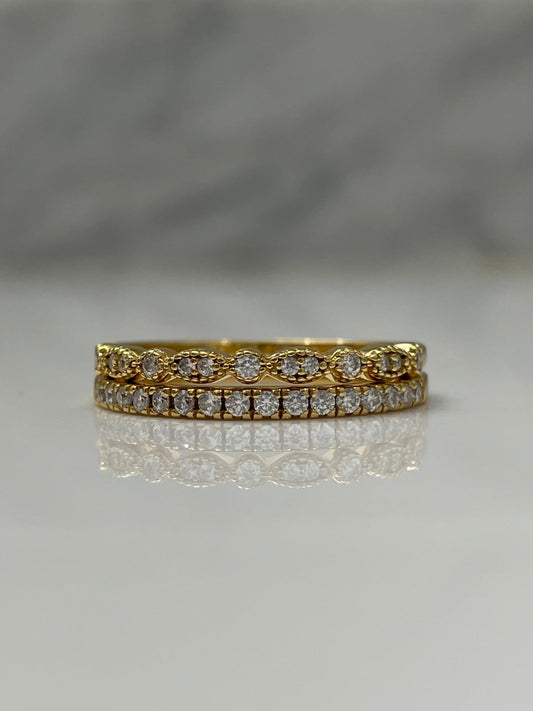 Moissanite Band Yellow Gold Vermeil Art Deco Band and Half eternity band. Yellow Gold over sterling silver 925 wedding band, stacking rings