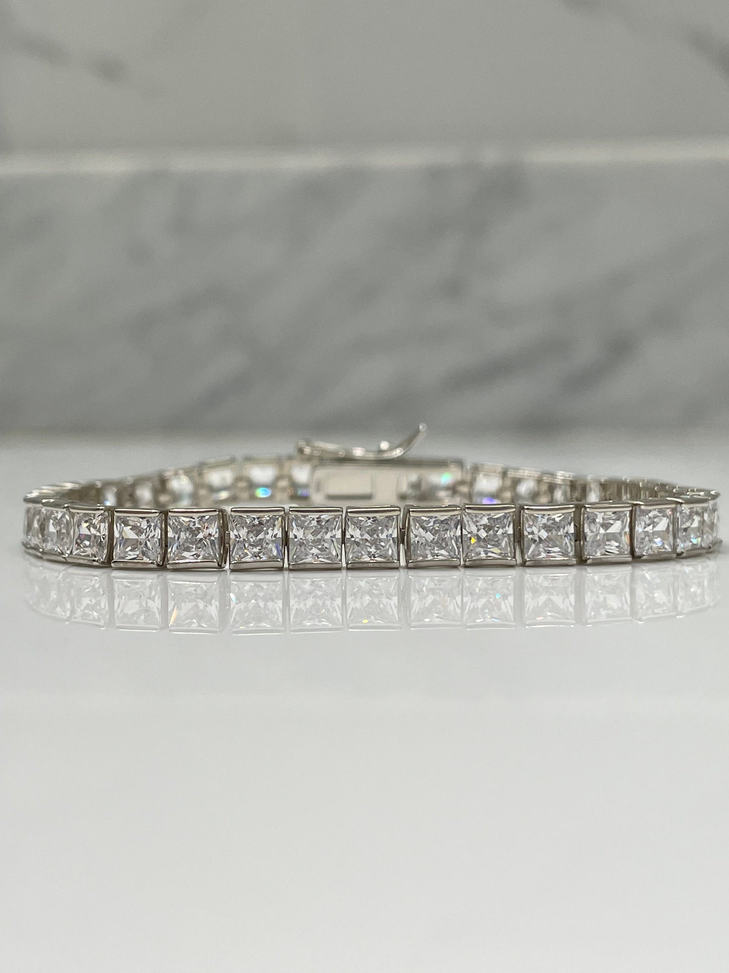 Sterling Silver 925 Tennis Bracelet with The Finest 5A princess cut CZ Diamonds