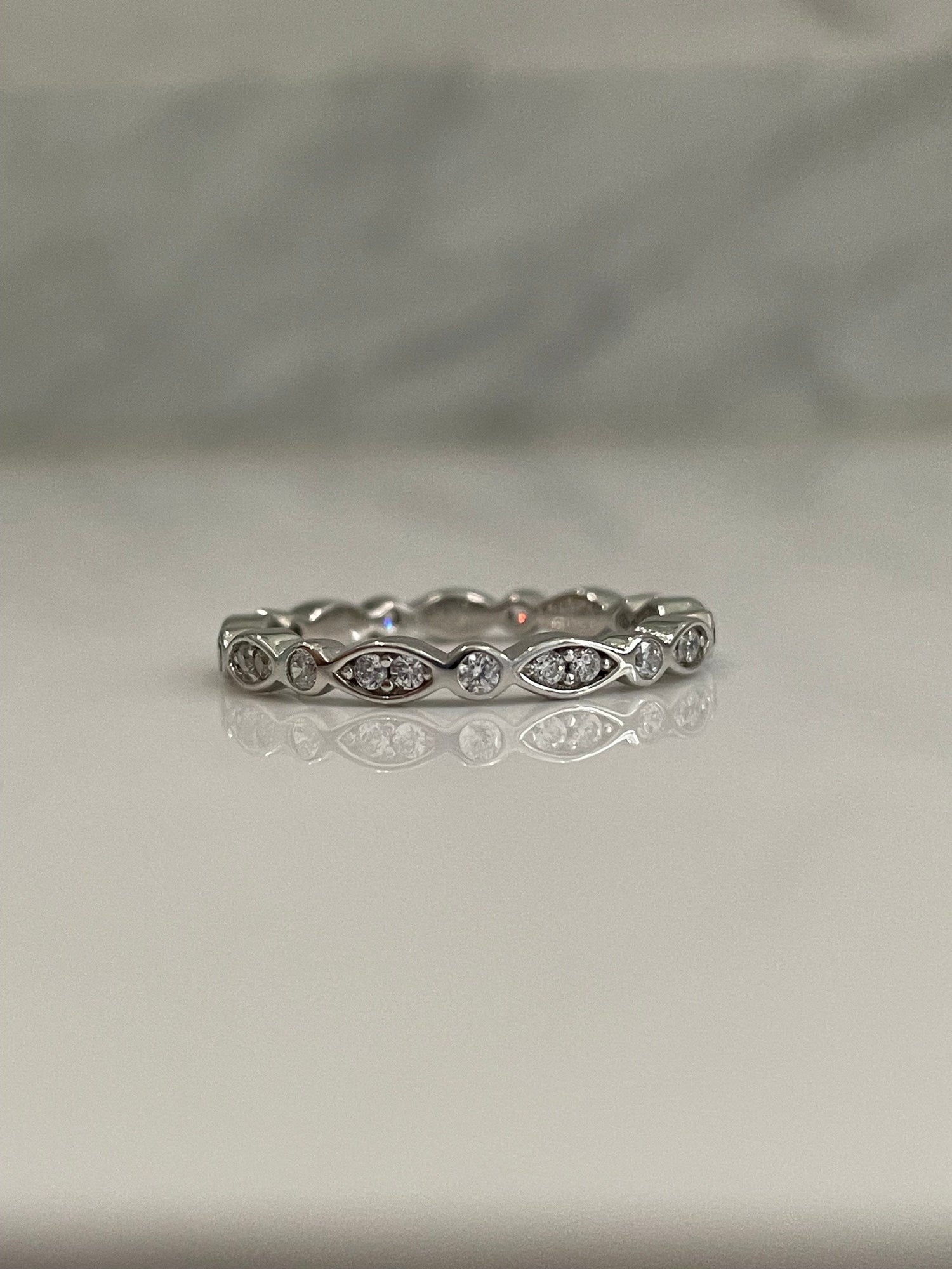 Sterling Silver 925 2mm Art Deco Full Eternity Band