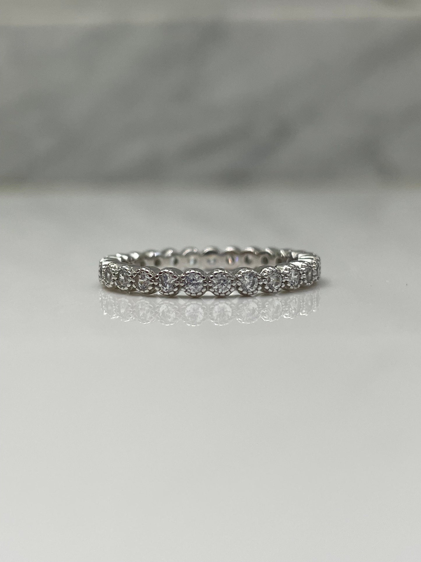 Sterling Silver 925 2mm Bezel Full Eternity Band with CZ Diamonds