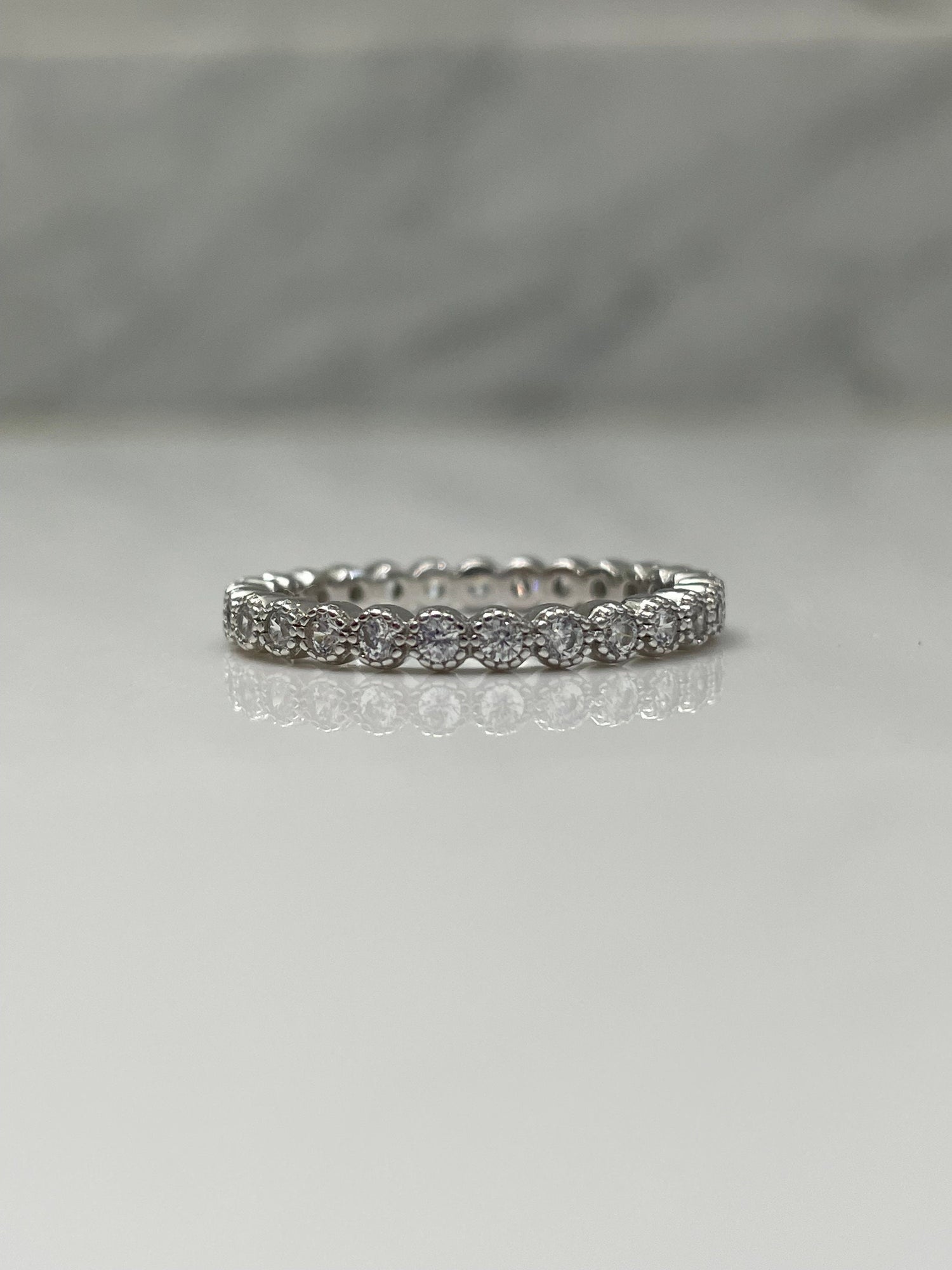 Sterling Silver 925 2mm Bezel Full Eternity Band with CZ Diamonds