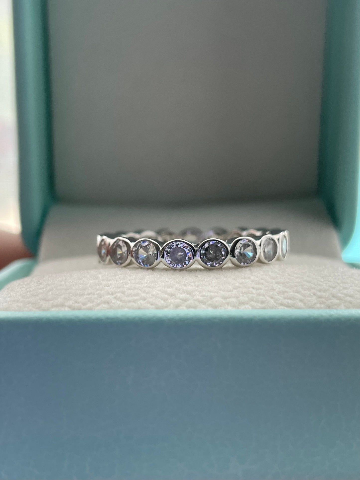 The Sloan. Sterling Silver 925 3.5mm Bezel Eternity Band With CZ Diamonds