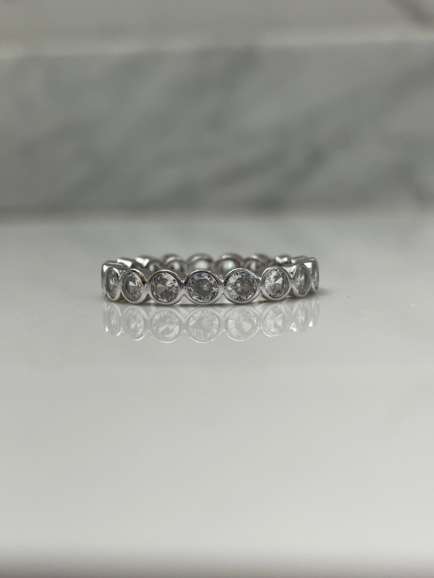 The Sloan. Sterling Silver 925 3.5mm Bezel Eternity Band With CZ Diamonds
