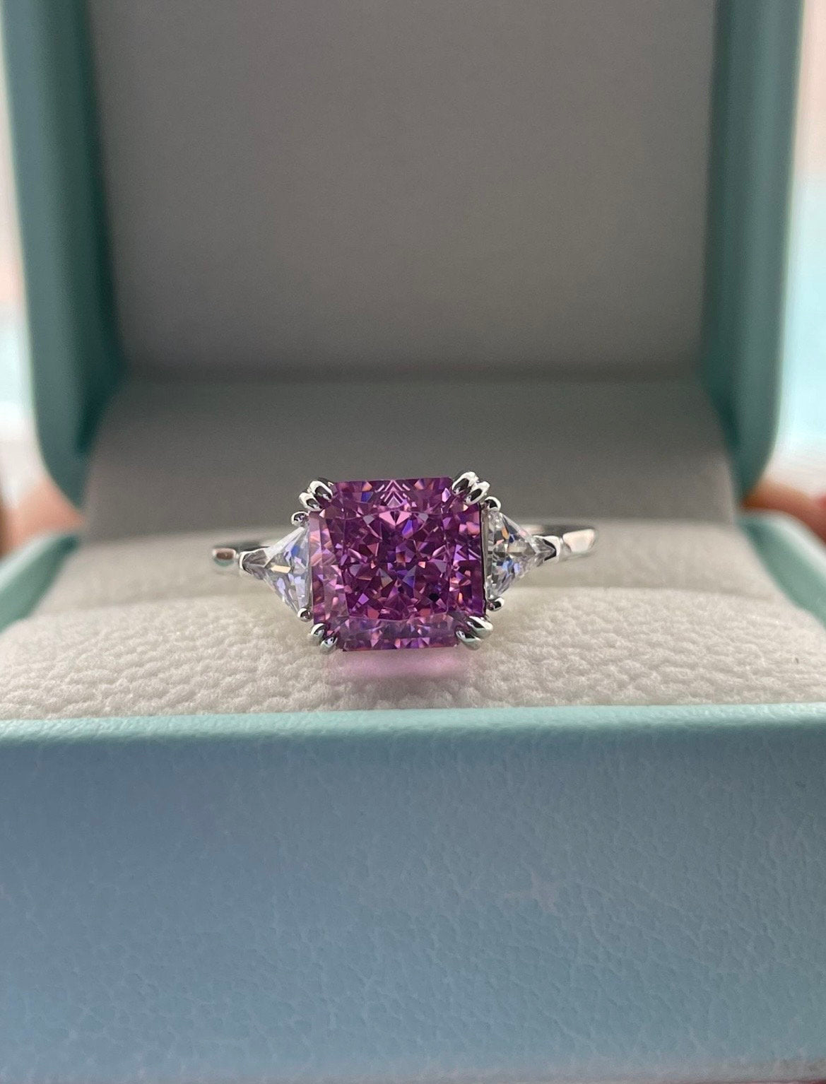 Crushed Ice Amethyst Ring: Simulated Diamond, Sterling Silver Promise Ring