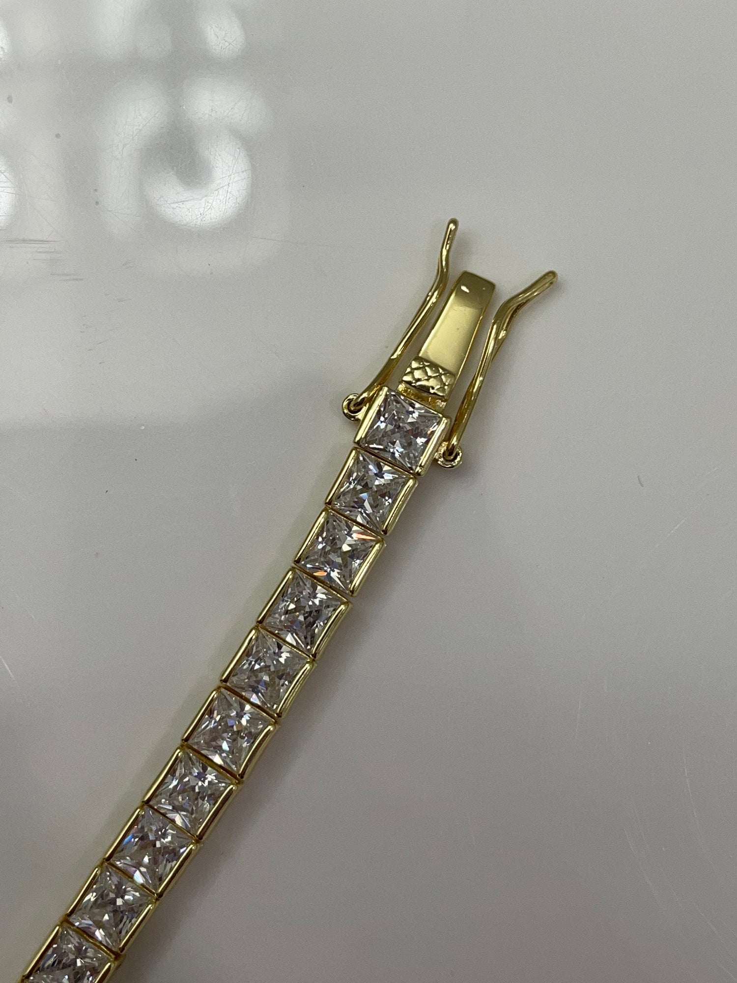 18K Yellow Gold Vermeil Tennis Bracelet with the Finest princess cut 5A CZ Diamonds