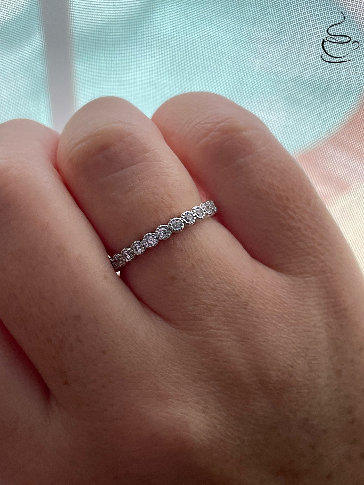 Sterling Silver 925 2mm Bezel Full Eternity Band with CZ Diamonds