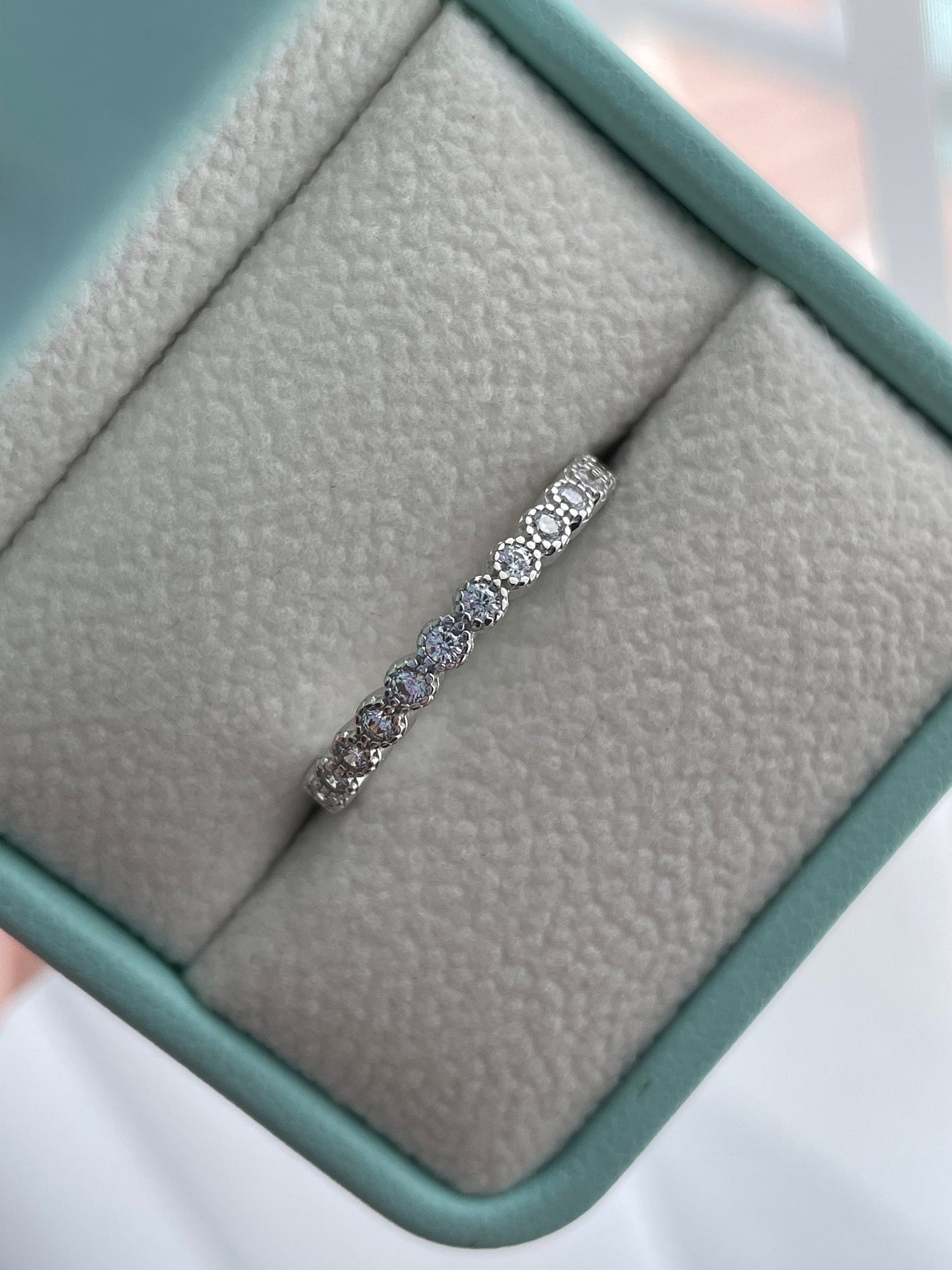 Sterling Silver 925 2mm Bezel Full Eternity Band with CZ Diamonds