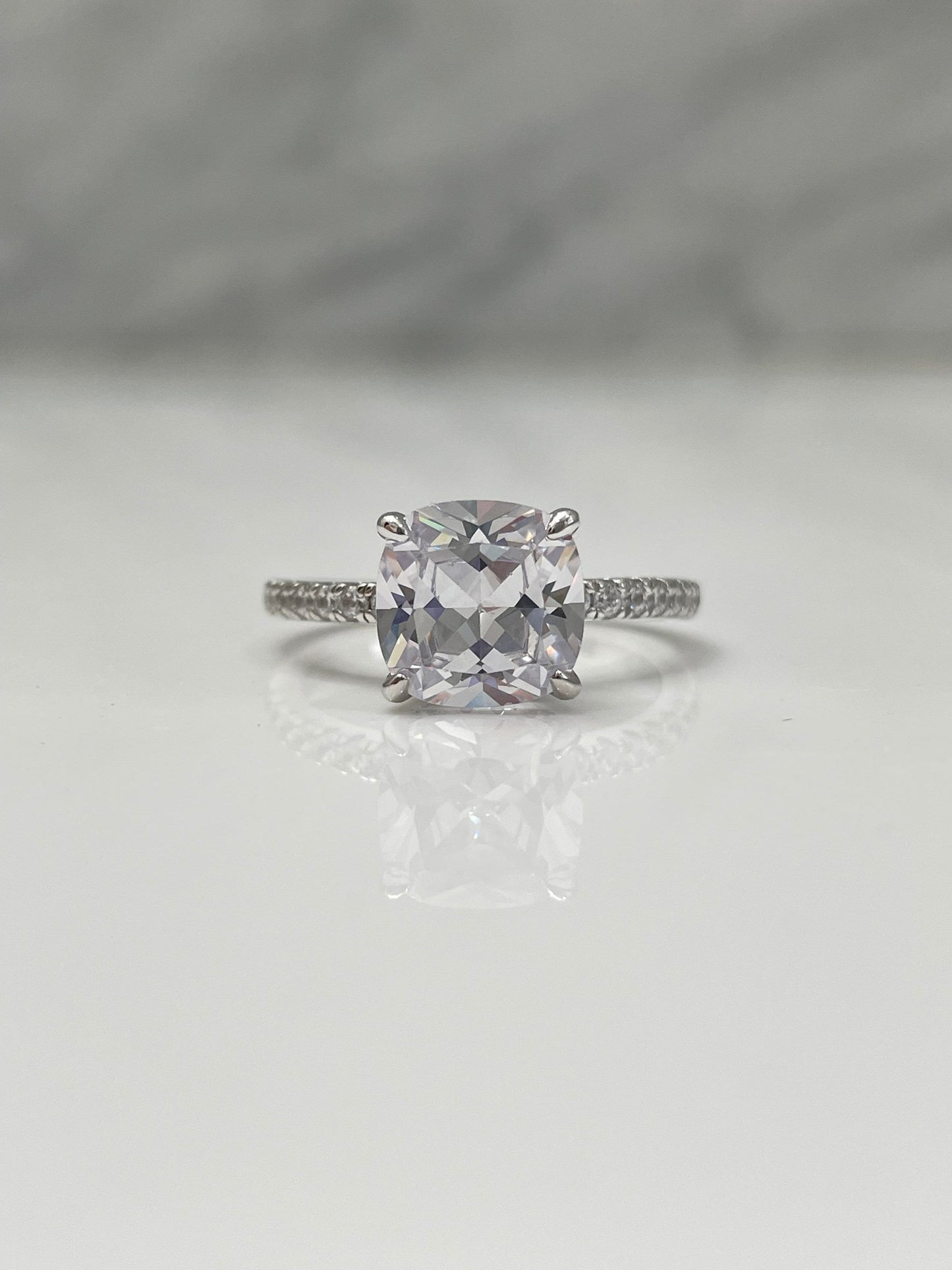 The Cushion Cut. Sterling Silver 925 4CT Cushion Cut Engagement Ring with Finest 5A Grade CZ Diamonds