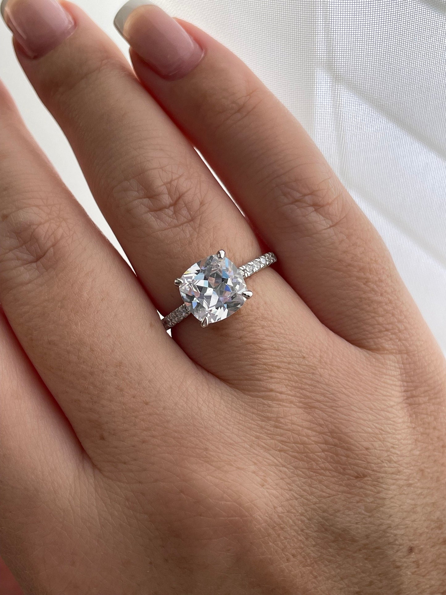 The Cushion Cut. Sterling Silver 925 4CT Cushion Cut Engagement Ring with Finest 5A Grade CZ Diamonds