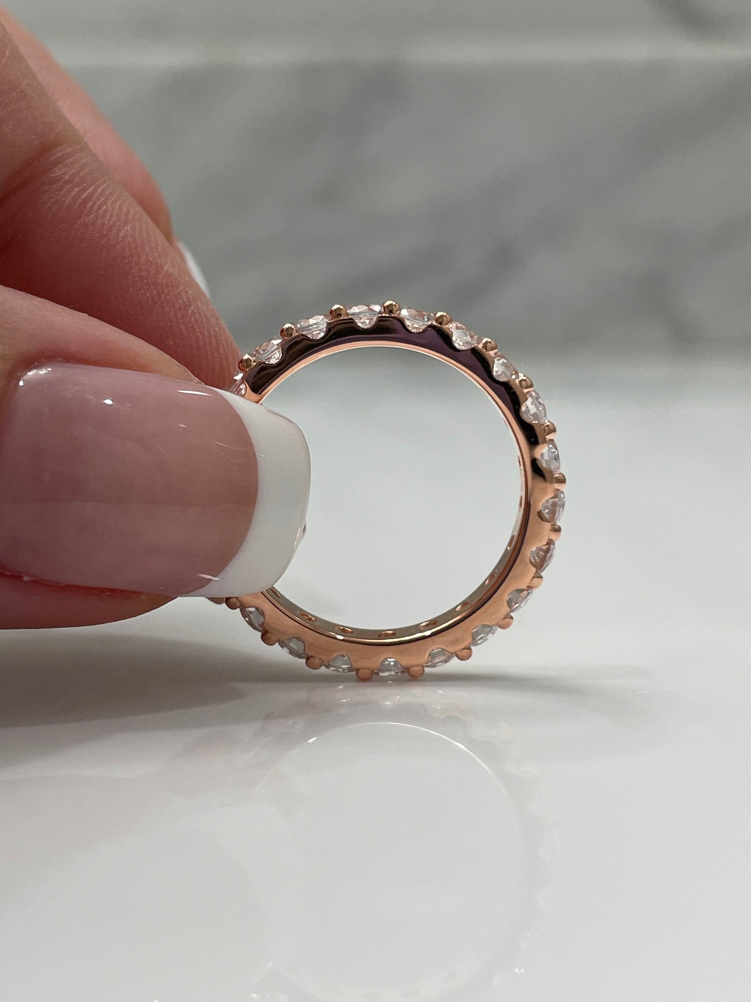 The Scarlett. Rose Gold, Yellow Gold, White Gold, Sterling Silver 925 full eternity band with the Finest VVS D Moissanite