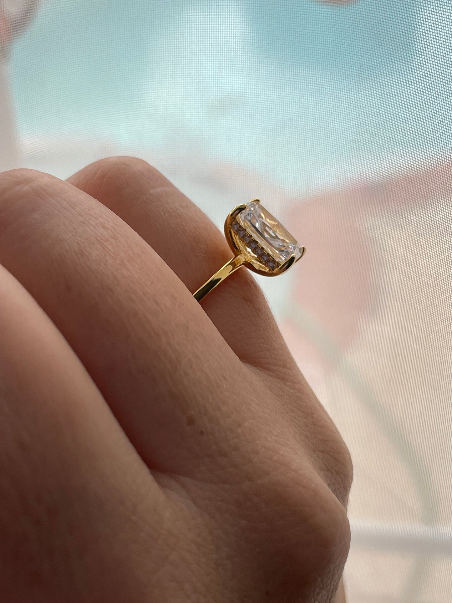 Moissanite engagement ring. 10K, 14K, 18K Gold, Sterling Silver 925 3CT-3.5CT Radiant Cut Engagement Ring with D VVS Moissanite