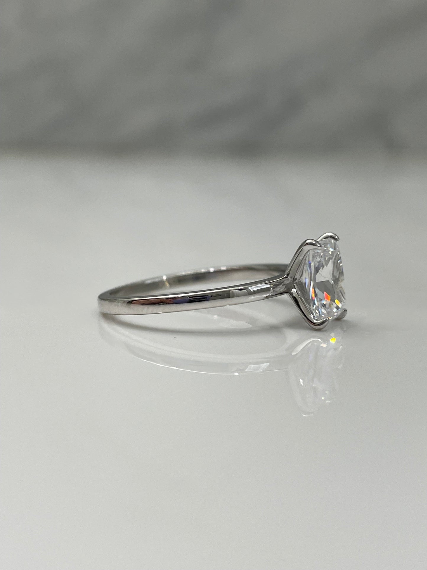 Sterling Silver Bridal Ring Set: 2CT Radiant CZ Solitaire, Moissanite Band