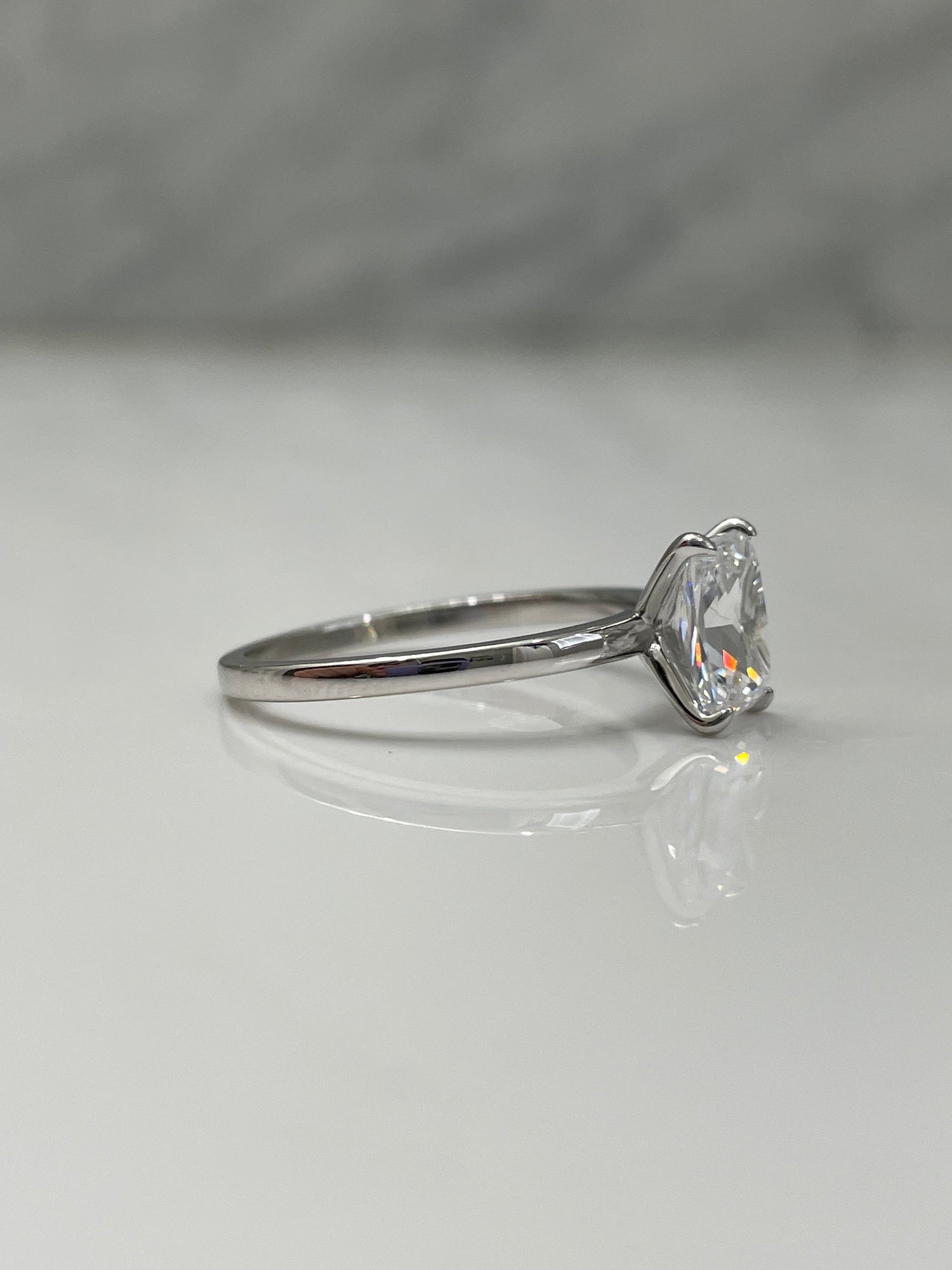 Sterling Silver Bridal Ring Set: 2CT Radiant CZ Solitaire, Moissanite Band