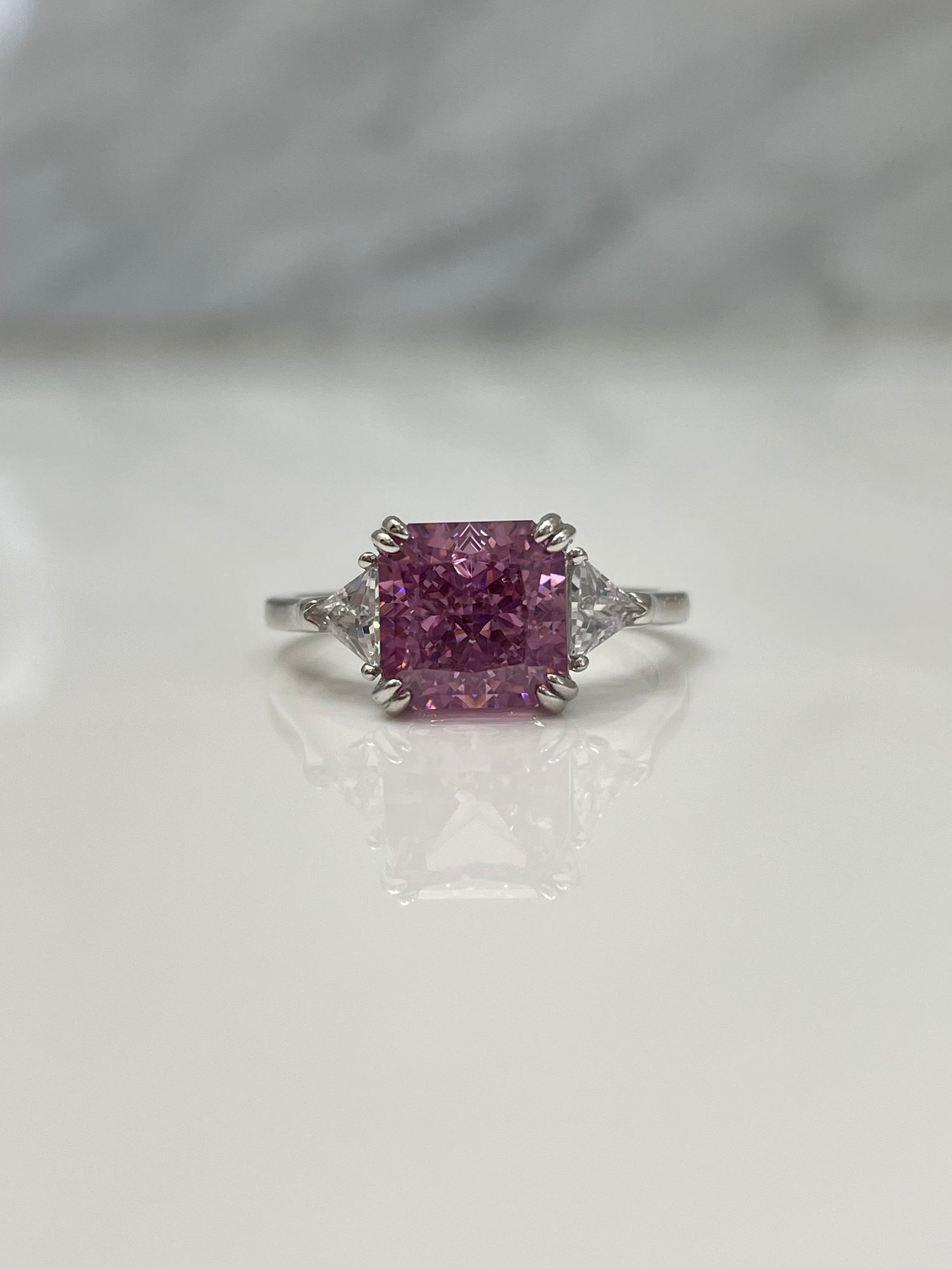 Crushed Ice Amethyst Ring: Simulated Diamond, Sterling Silver Promise Ring