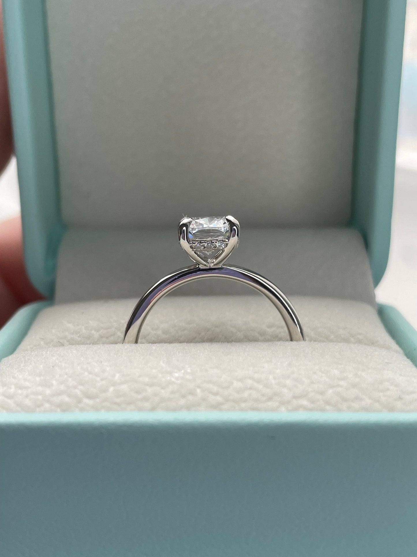 The Madison. Hidden halo. Sterling Silver 925 2.5CT elongated cushion cut Solitare engagement ring with hidden halo.