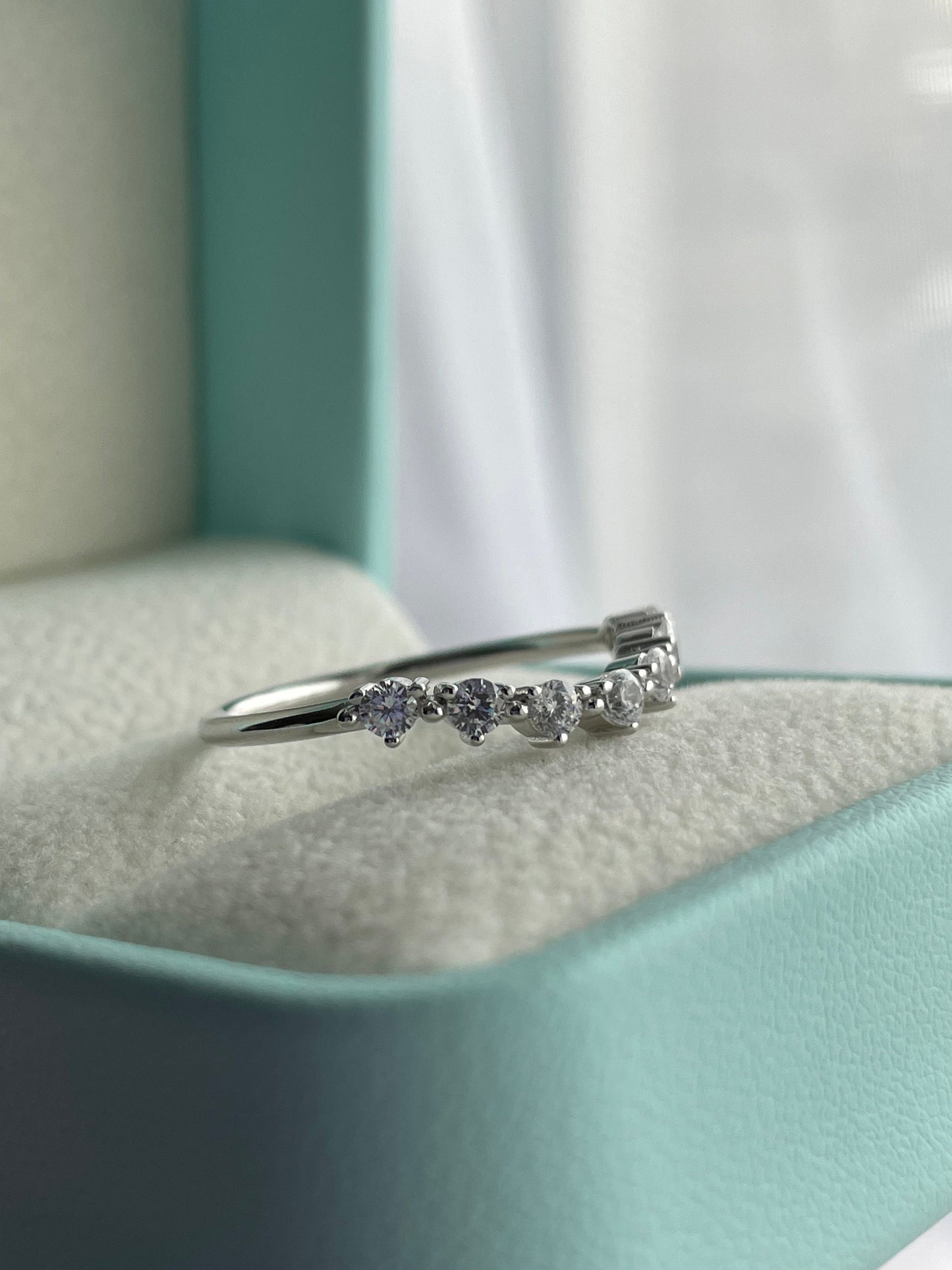 New In! Sterling Silver 925 curved CZ diamonds wedding band